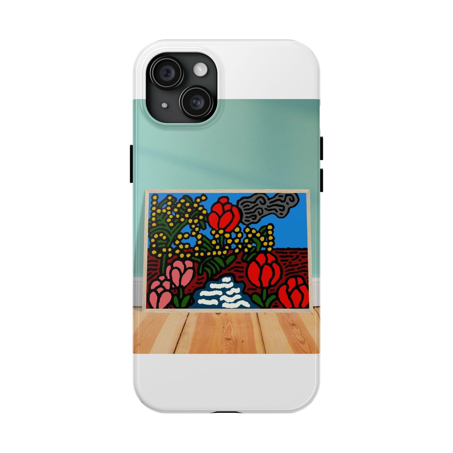 A field of tulips next to a wattle Tough Phone Case
