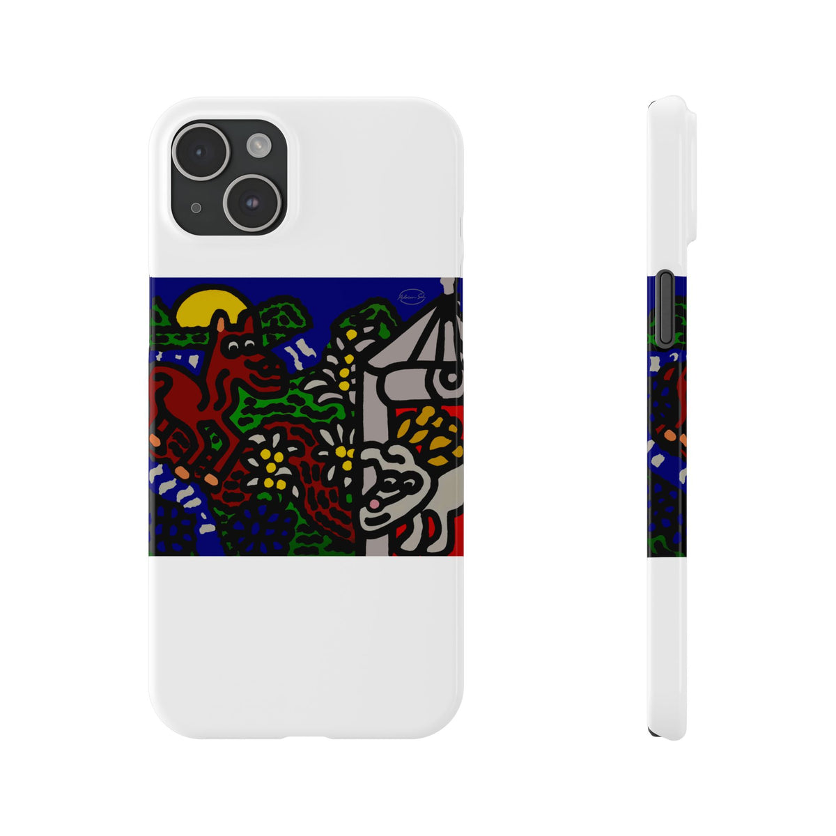 Bunny welcoming a friendly horse on his journey Slim Phone Case