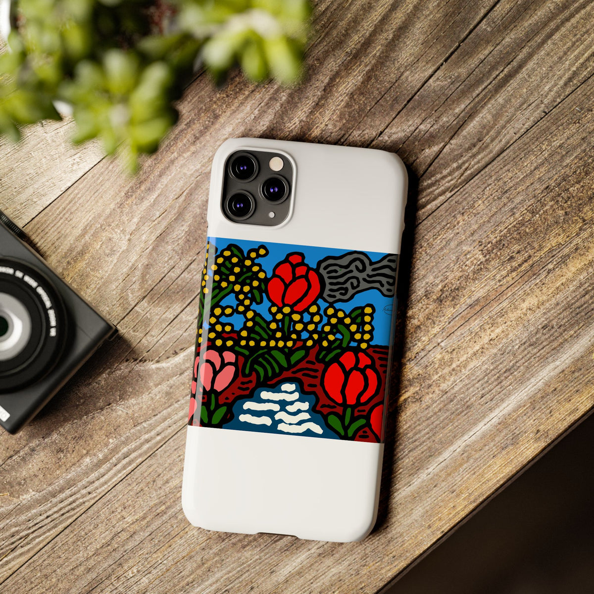 A field of tulips next to a wattle Slim Phone Case