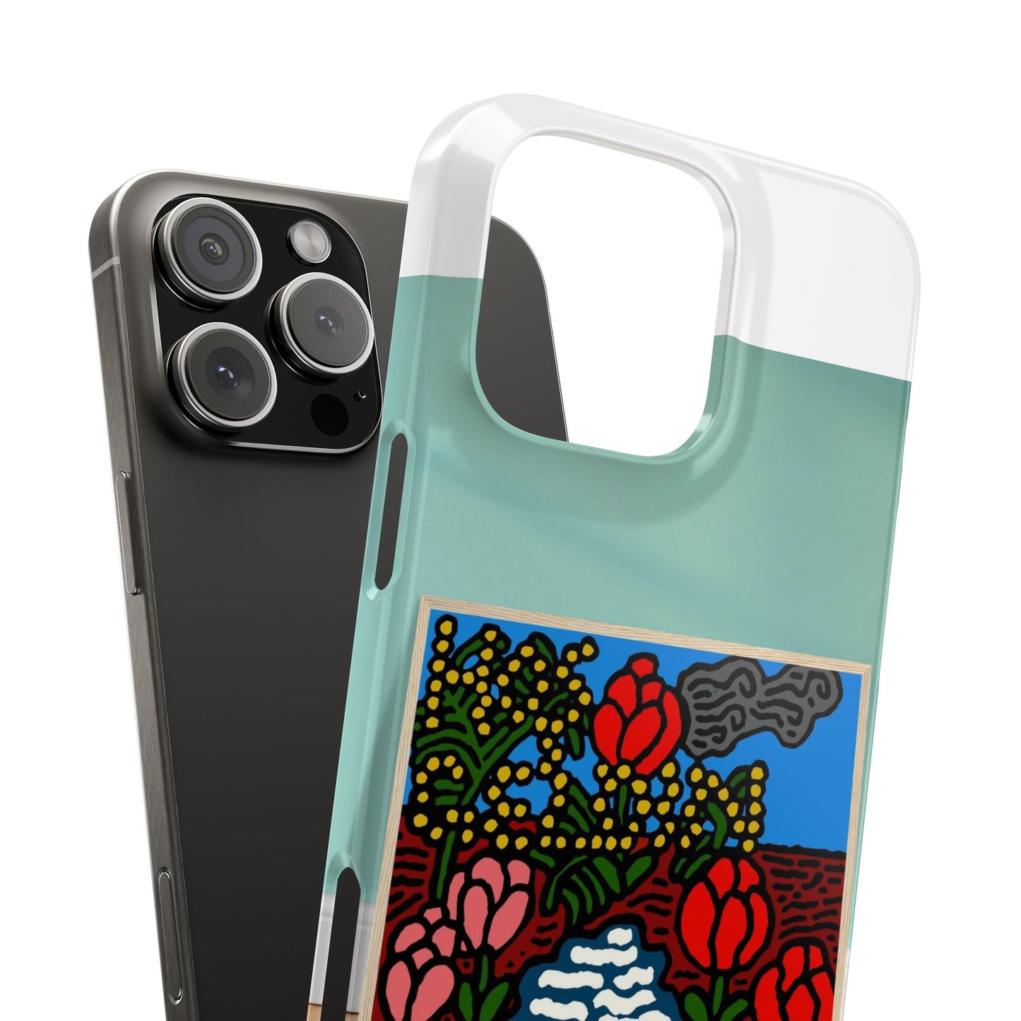 A field of tulips next to a wattle Slim Phone Case