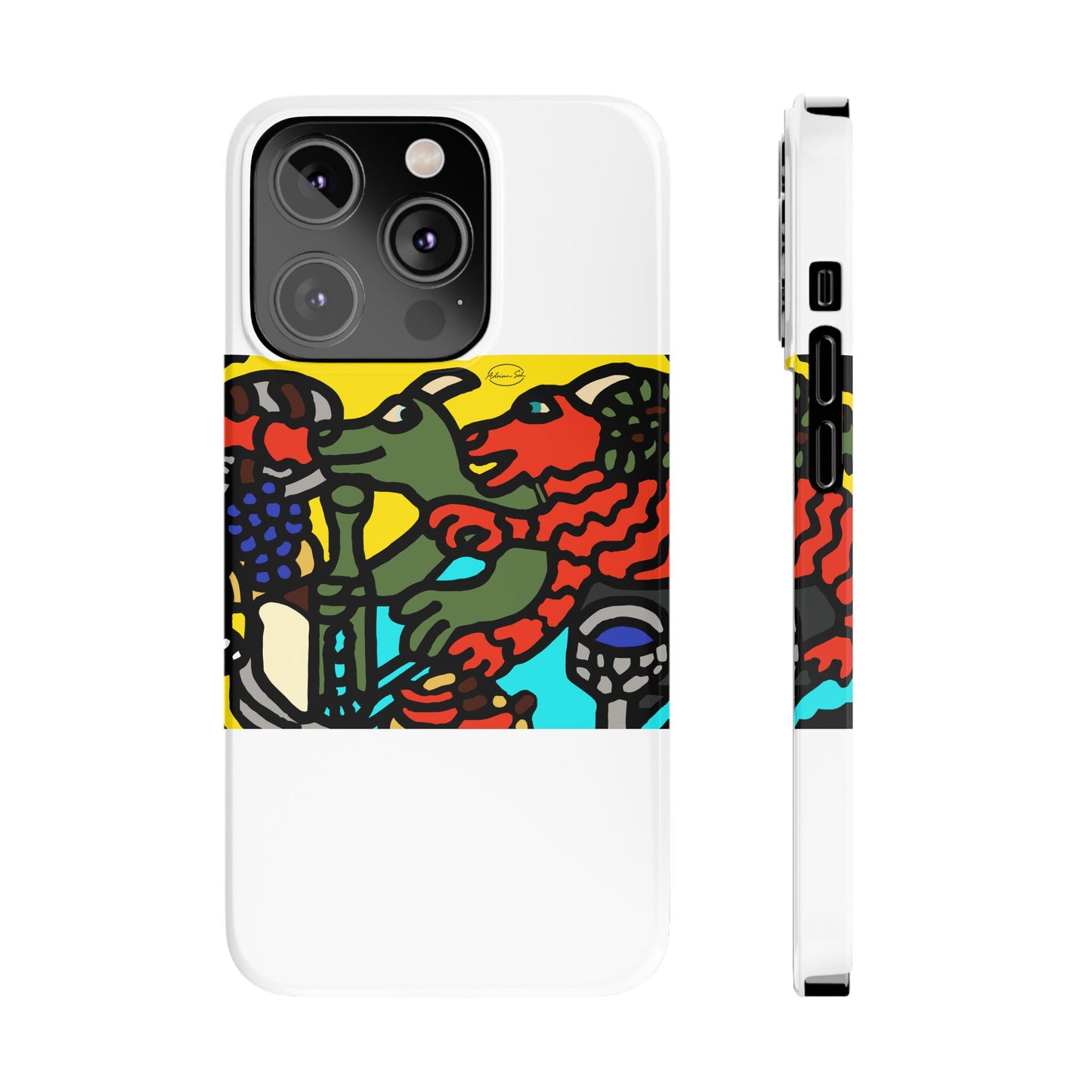 Two dragons enjoying a feast together Slim Phone Case