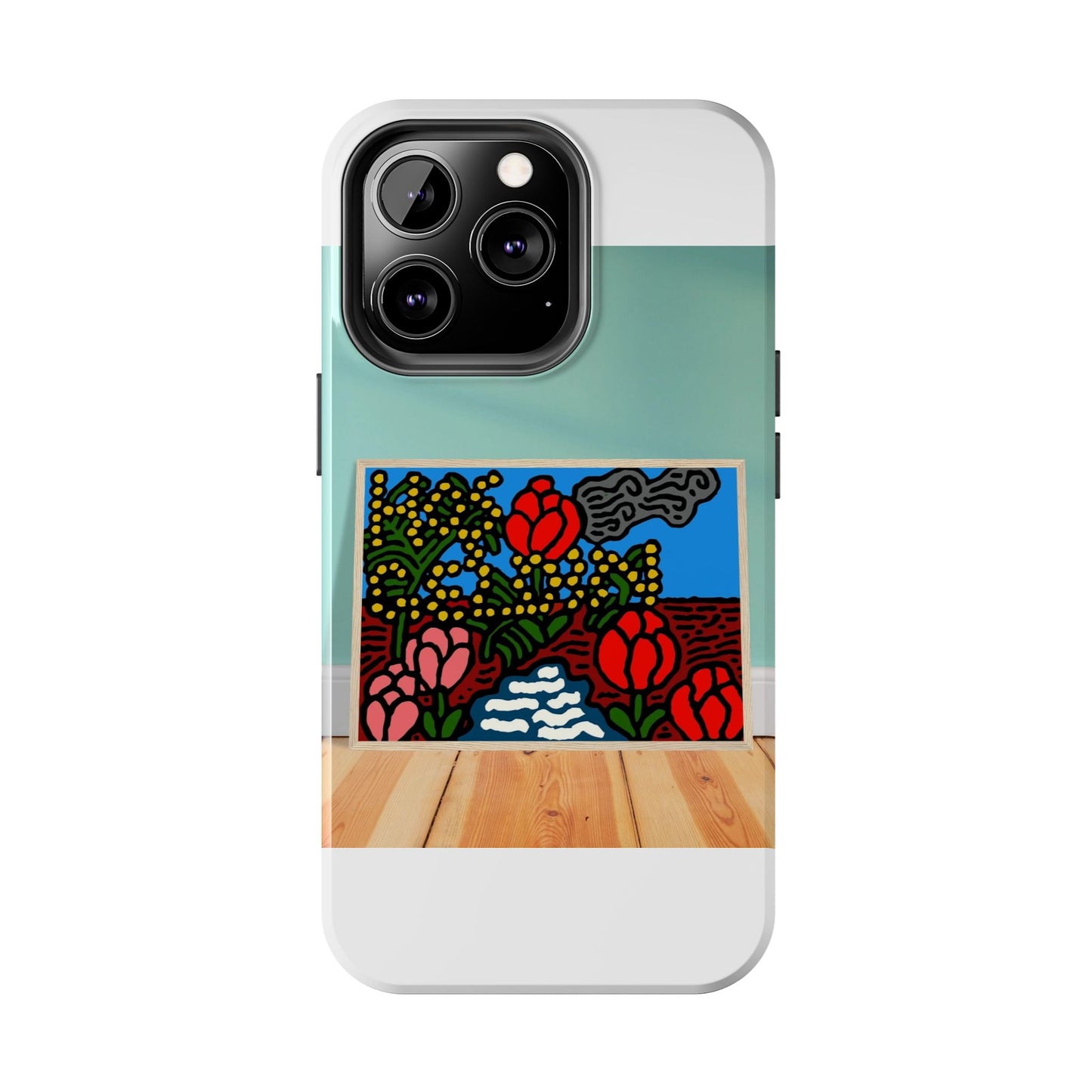A field of tulips next to a wattle Tough Phone Case