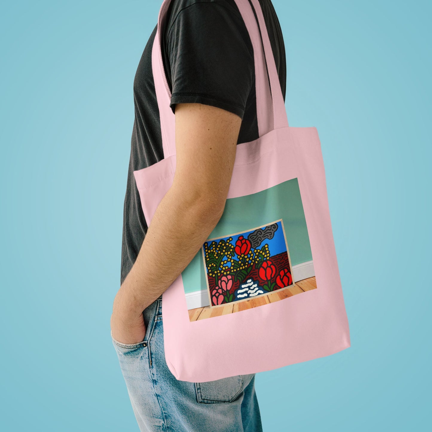 A field of tulips next to a wattle Classic Tote Bag