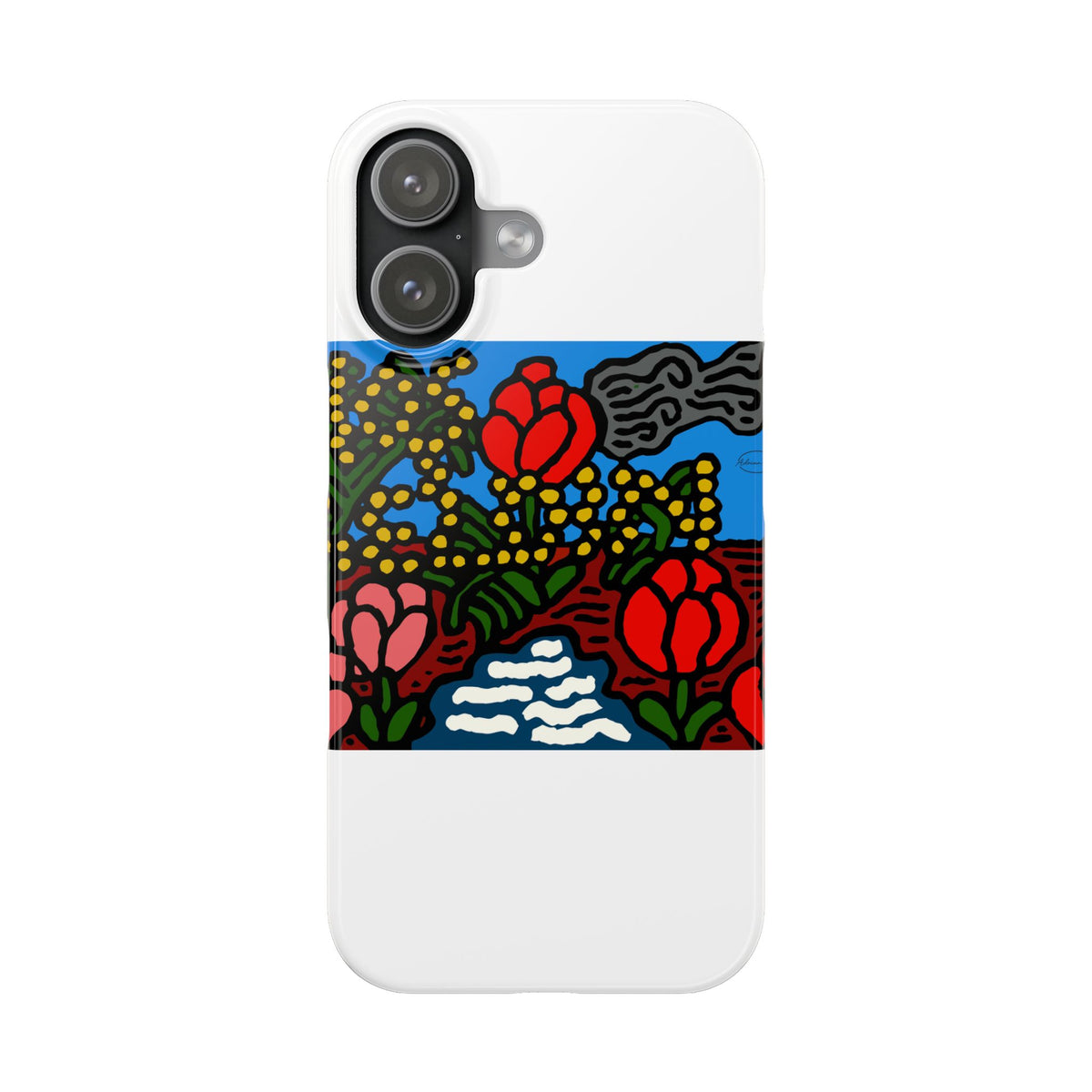 A field of tulips next to a wattle Slim Phone Case