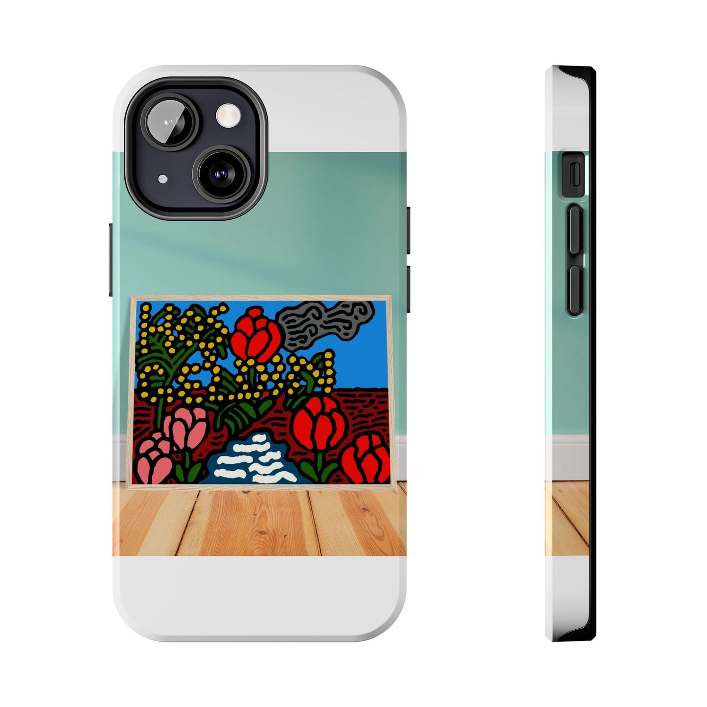 A field of tulips next to a wattle Tough Phone Case
