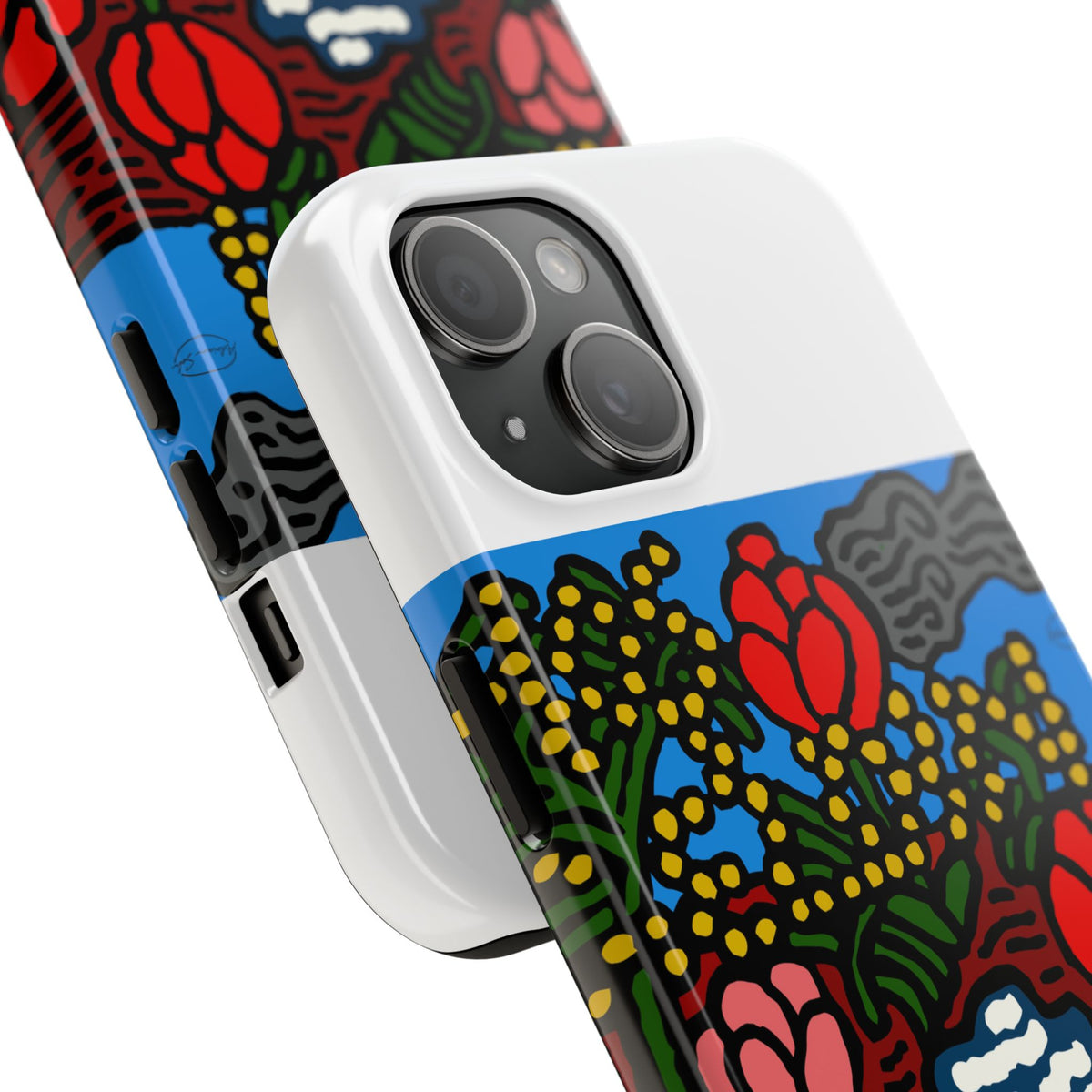 A field of tulips next to a wattle Tough Phone Case
