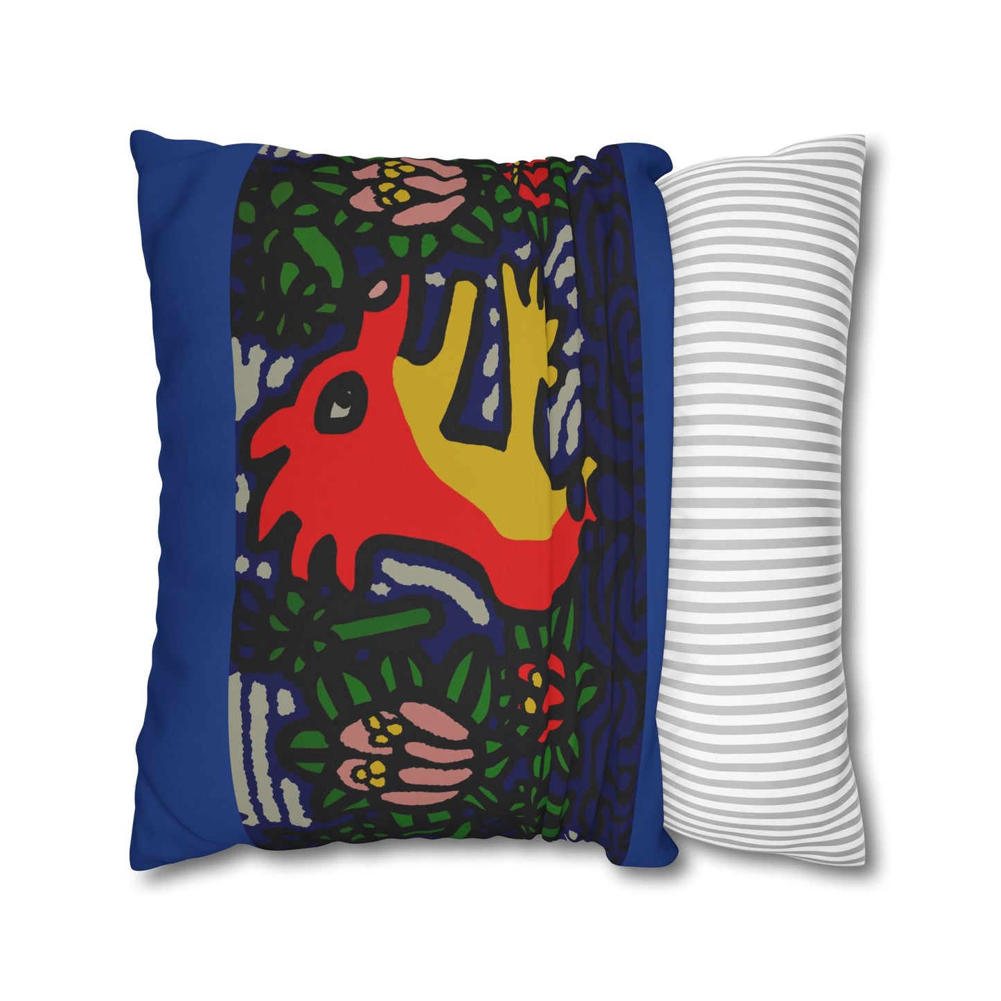 Colorful Folk Art Fox Throw Pillowcase — Square Poly Canvas Decorative Pillow Cover - Breaking through the surface of a lotus pond.