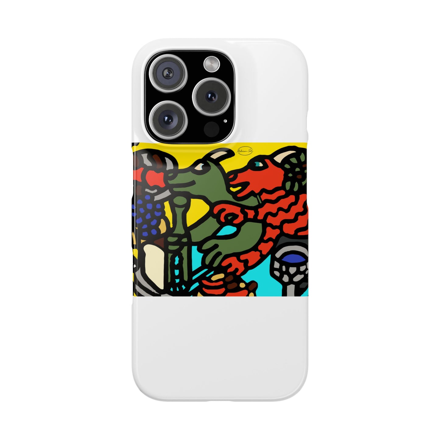 Two dragons enjoying a feast together Slim Phone Case