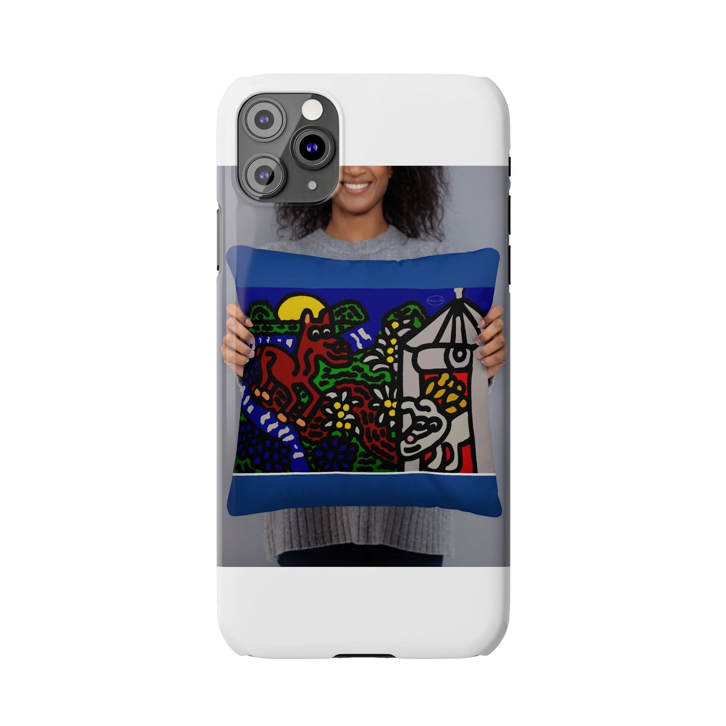 Bunny welcoming a friendly horse on his journey Slim Phone Case