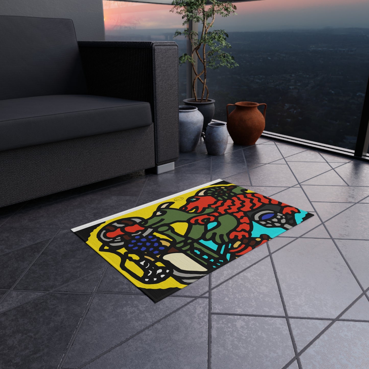 Two dragons enjoying a feast together — Outdoor Rug