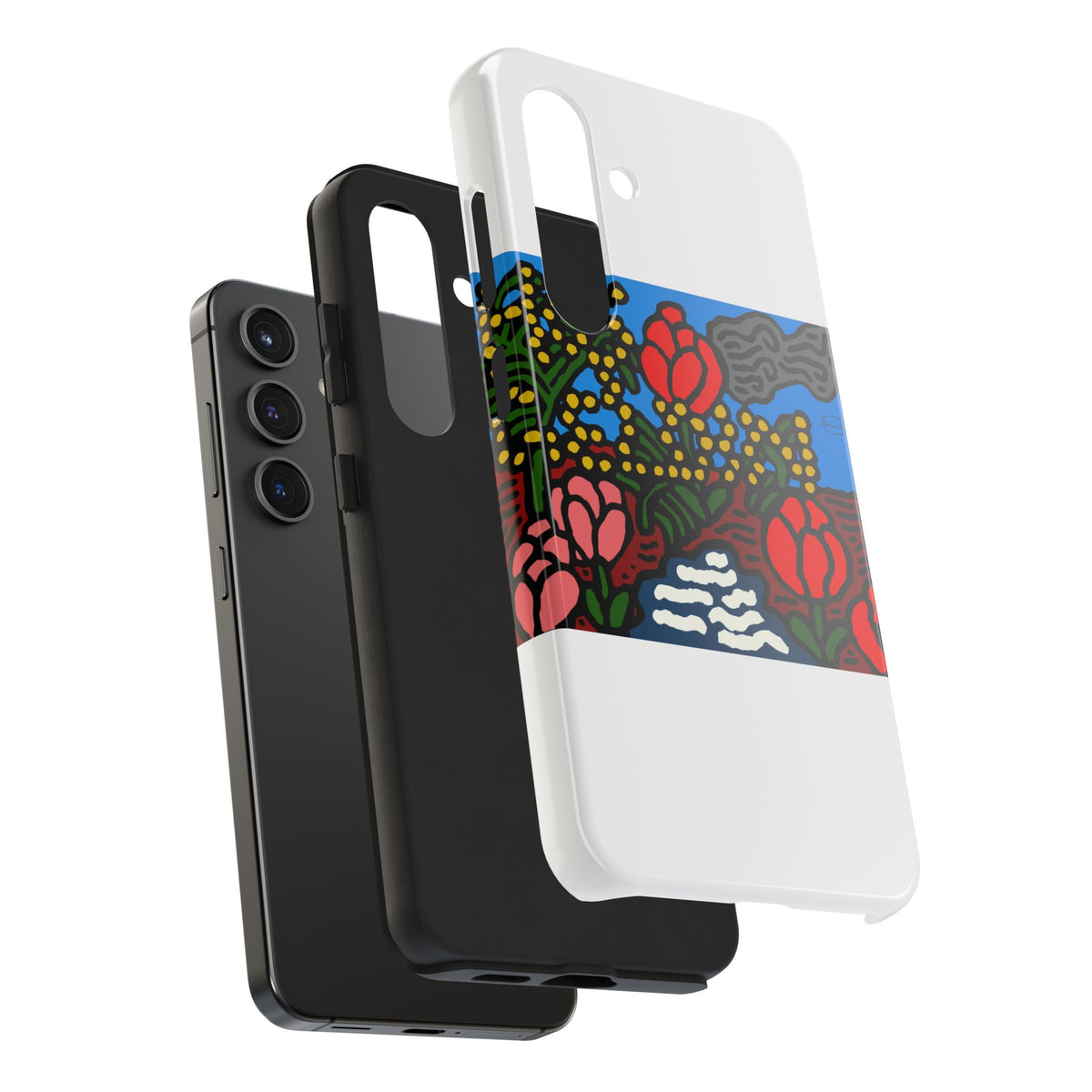 A field of tulips next to a wattle Tough Phone Case