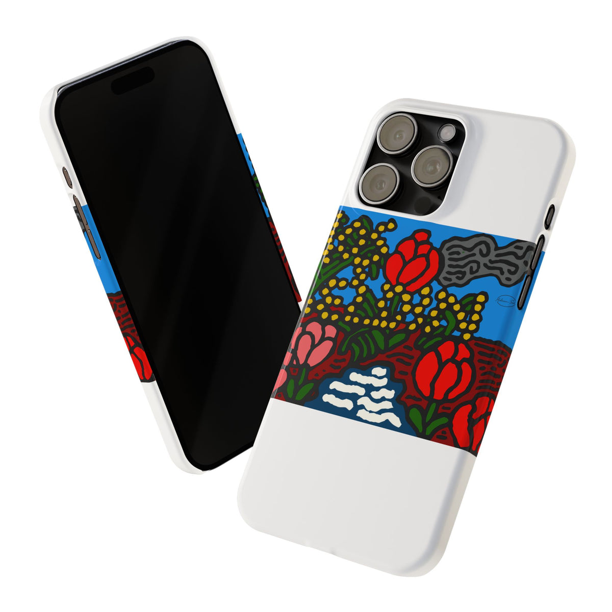 A field of tulips next to a wattle Slim Phone Case
