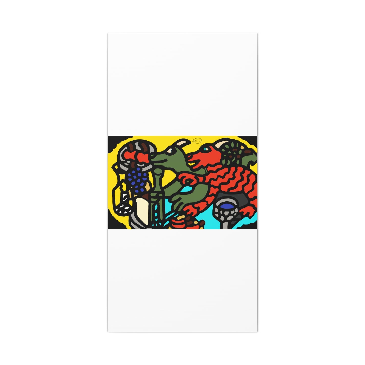 Two dragons enjoying a feast together Canvas (Large)