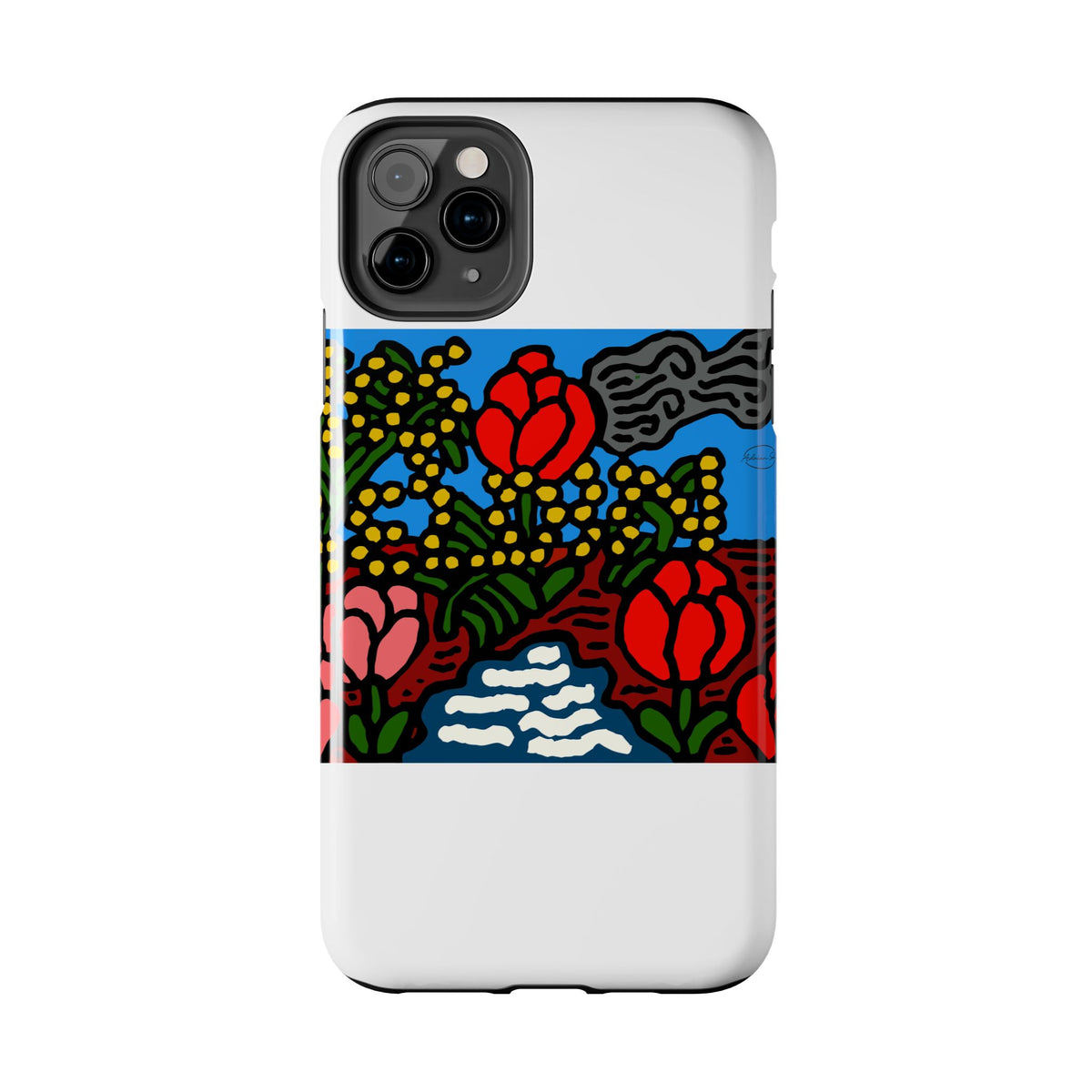 A field of tulips next to a wattle Tough Phone Case
