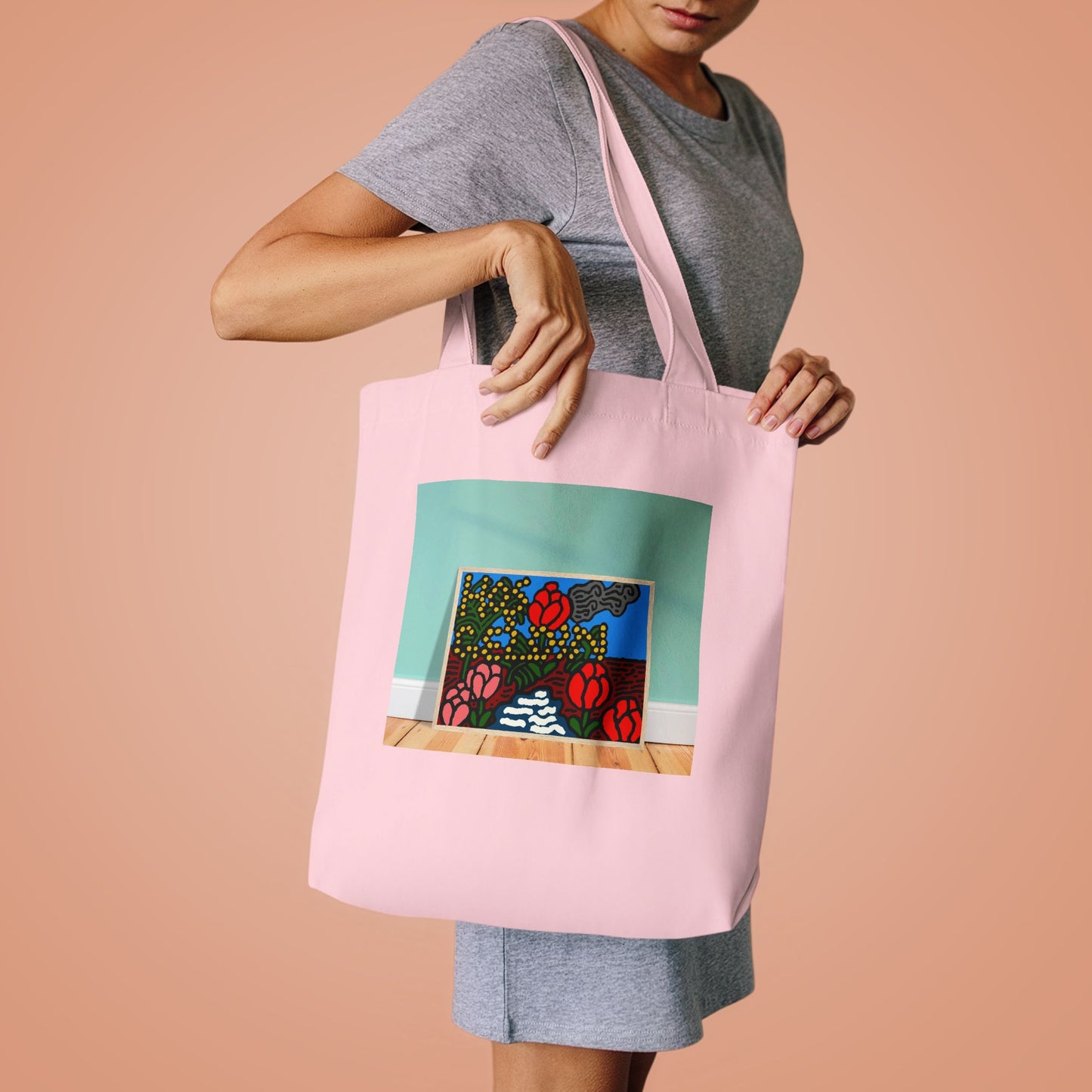 A field of tulips next to a wattle Classic Tote Bag