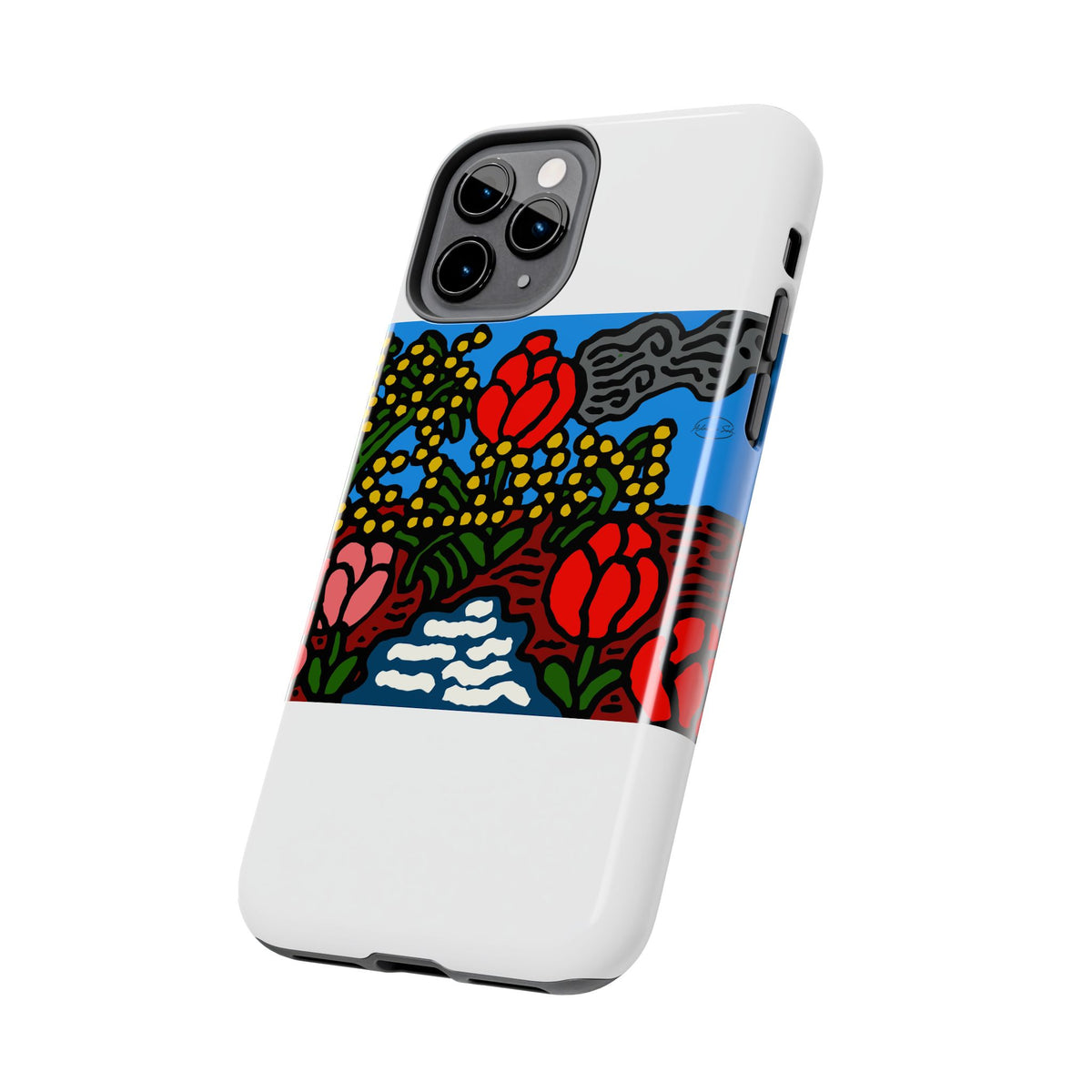 A field of tulips next to a wattle Tough Phone Case