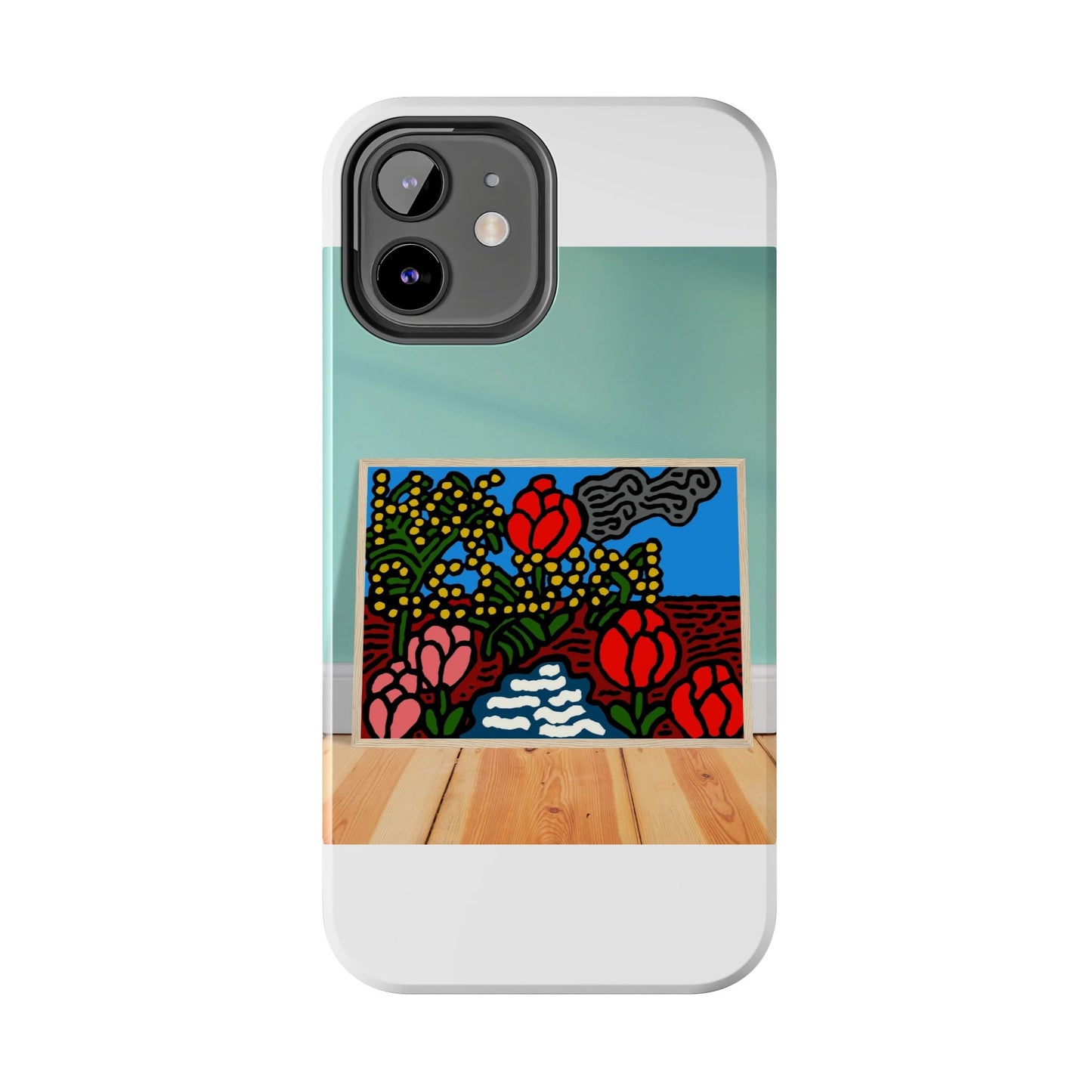 A field of tulips next to a wattle Tough Phone Case