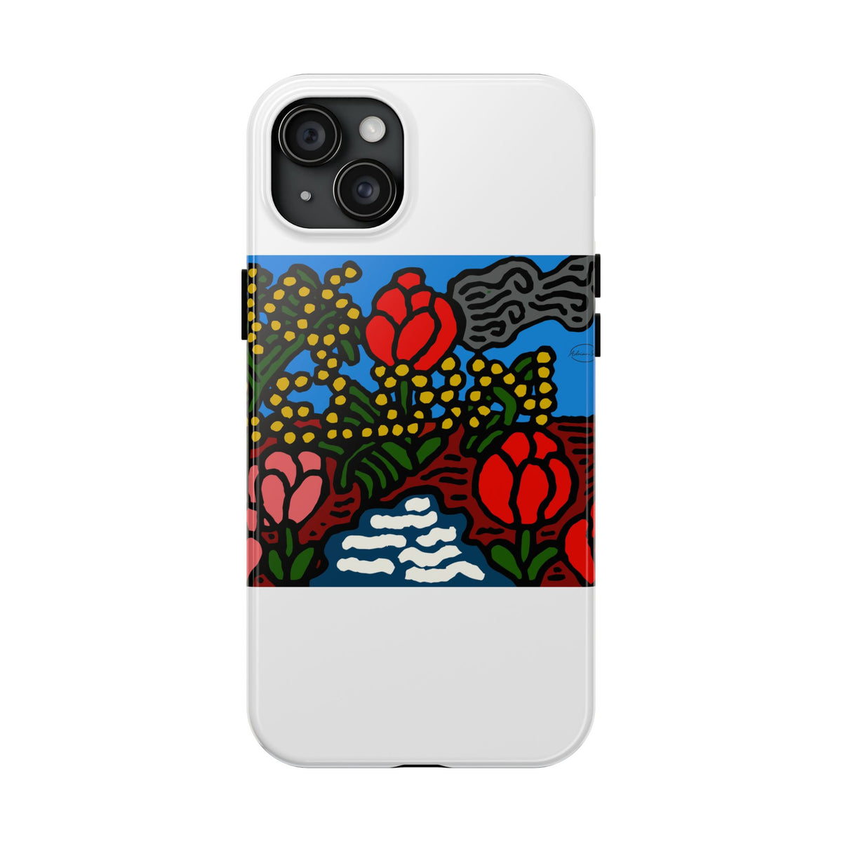A field of tulips next to a wattle Tough Phone Case