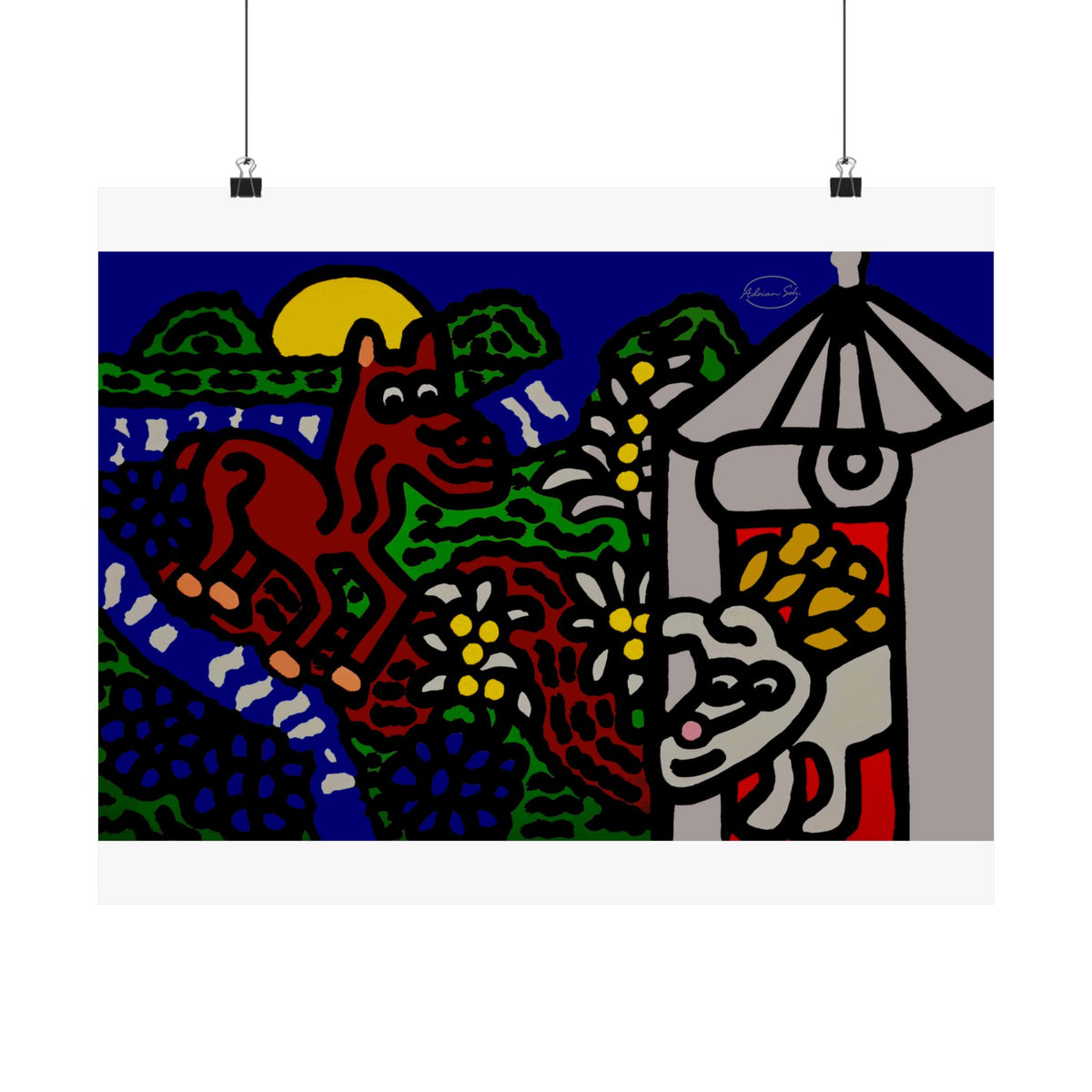 Bunny welcoming a friendly horse on his journey Matte Poster Horizontal (Small)