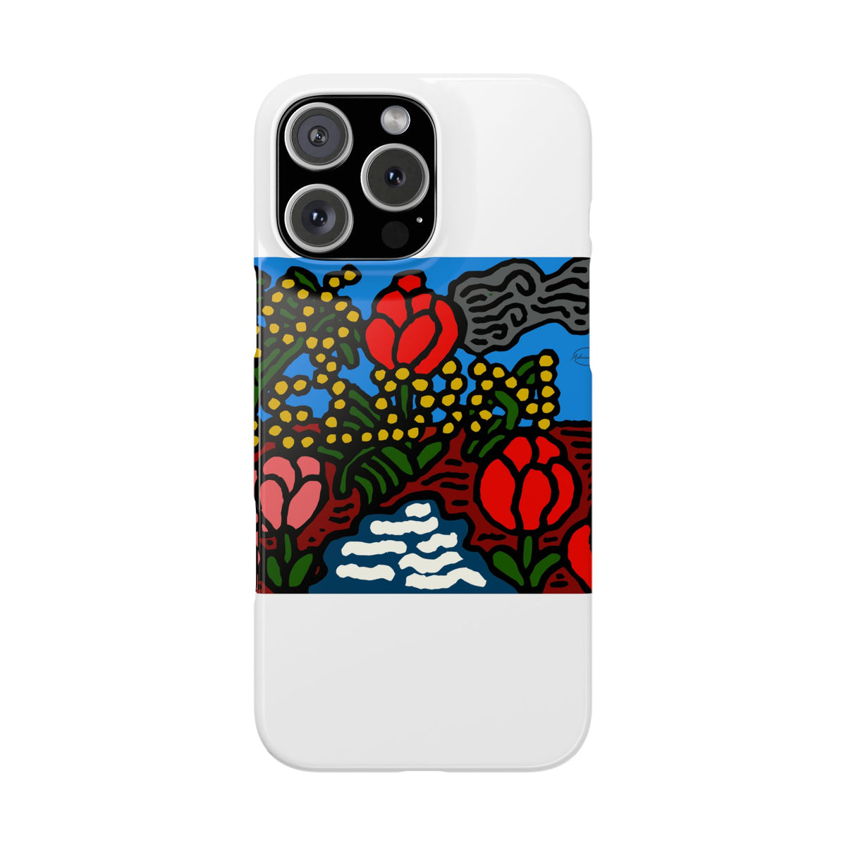A field of tulips next to a wattle Slim Phone Case