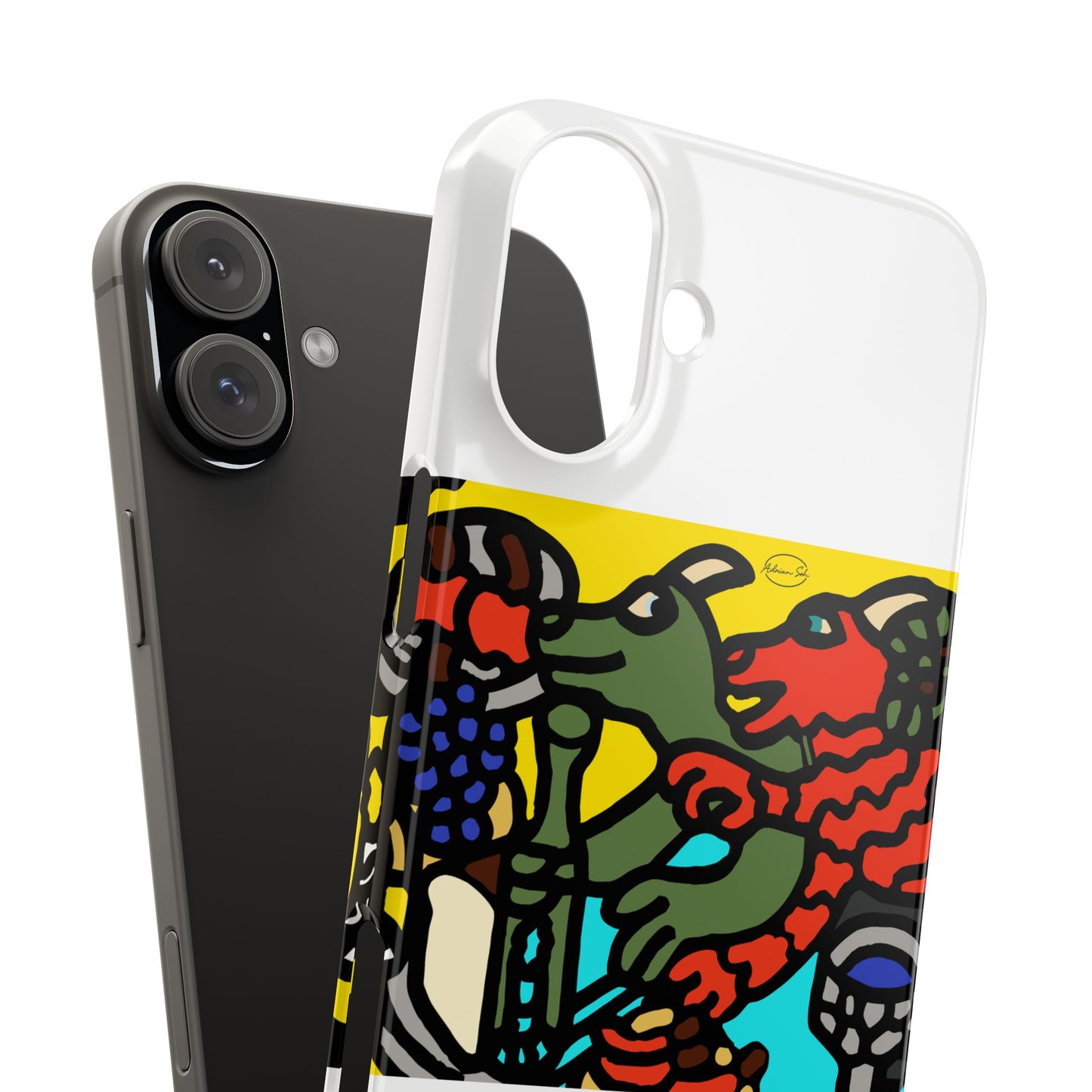 Two dragons enjoying a feast together Slim Phone Case