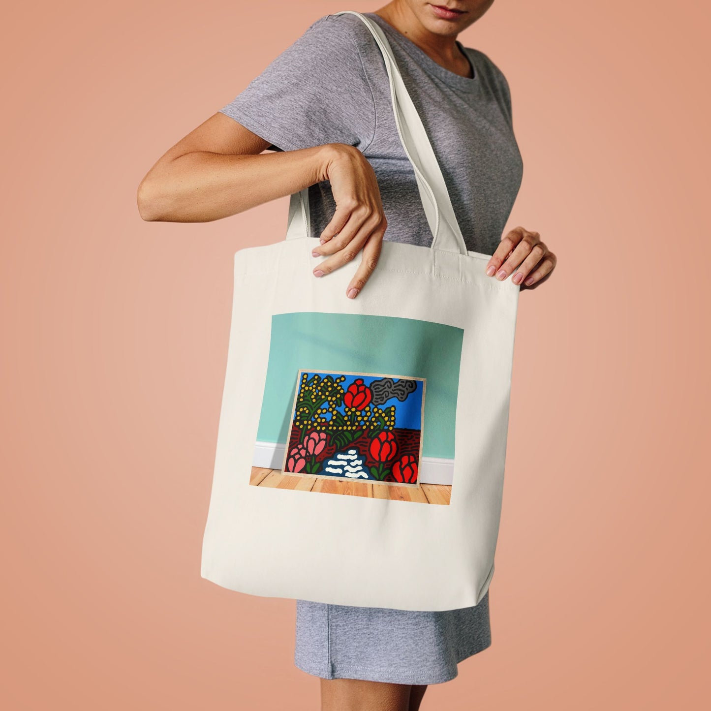 A field of tulips next to a wattle Classic Tote Bag