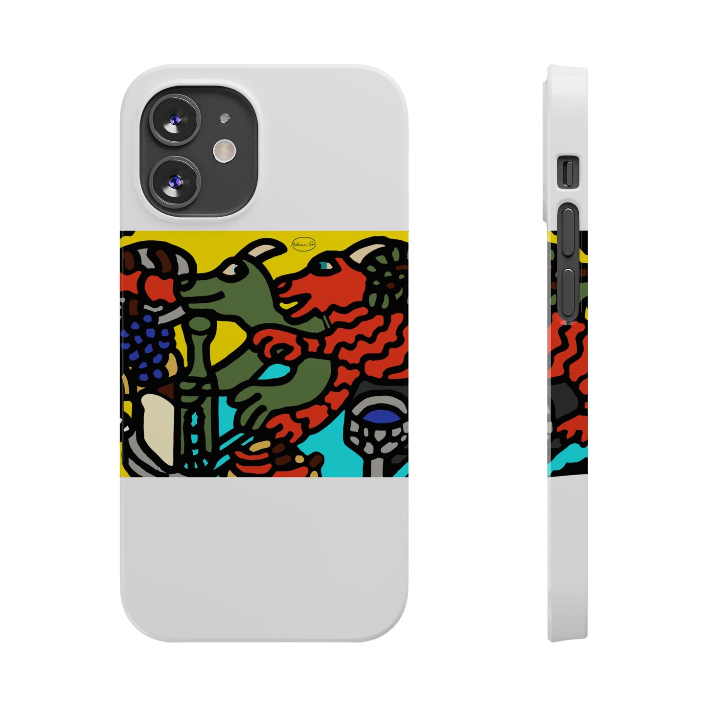 Two dragons enjoying a feast together Slim Phone Case