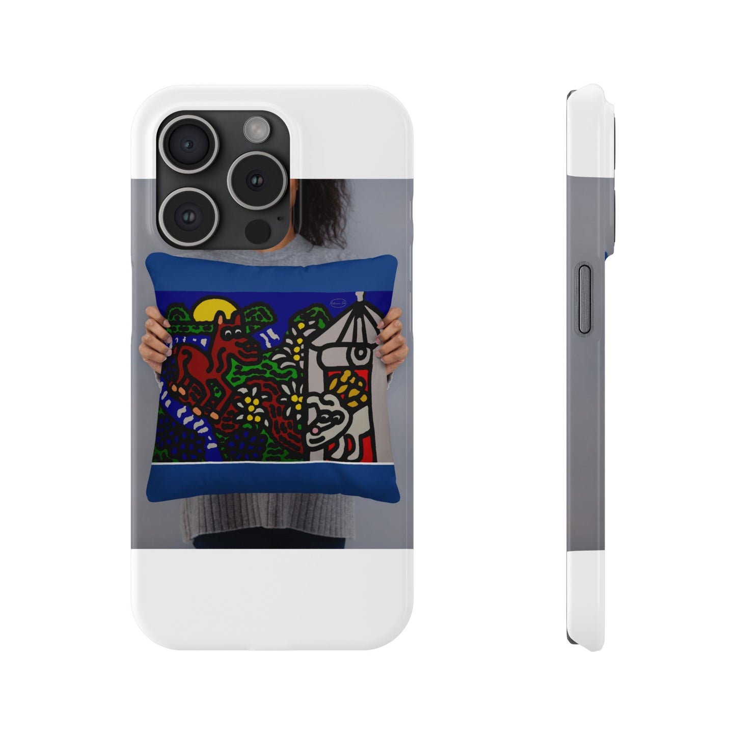 Bunny welcoming a friendly horse on his journey Slim Phone Case
