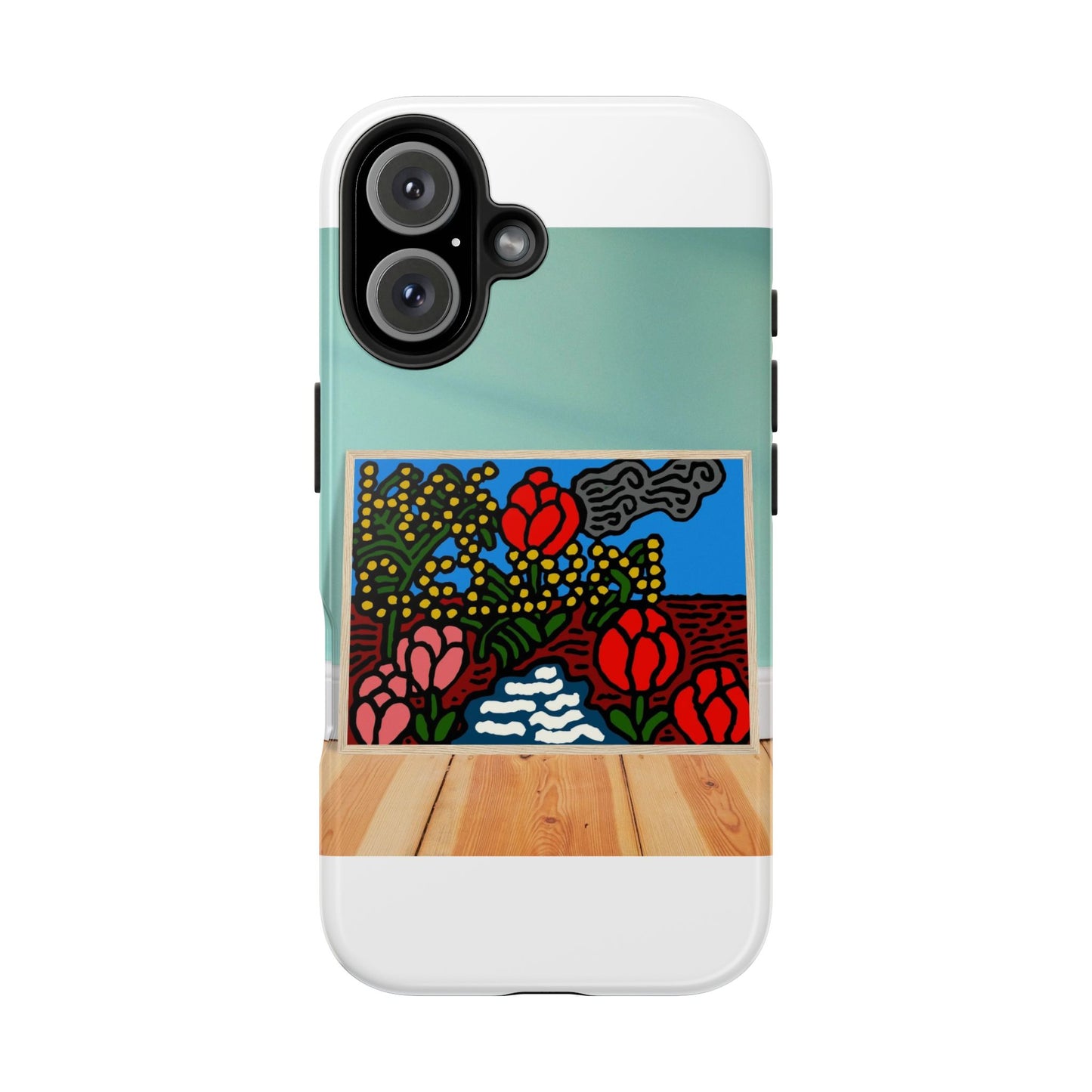 A field of tulips next to a wattle Tough Phone Case