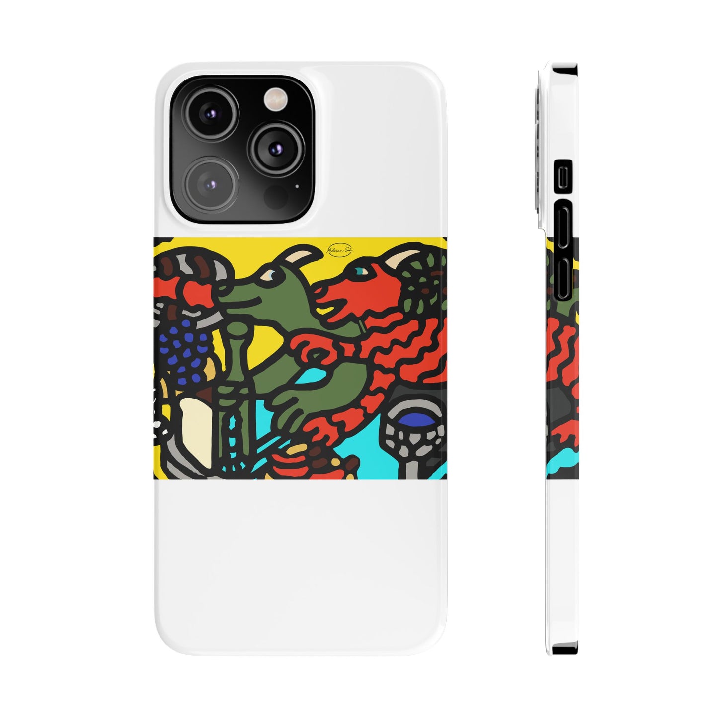 Two dragons enjoying a feast together Slim Phone Case