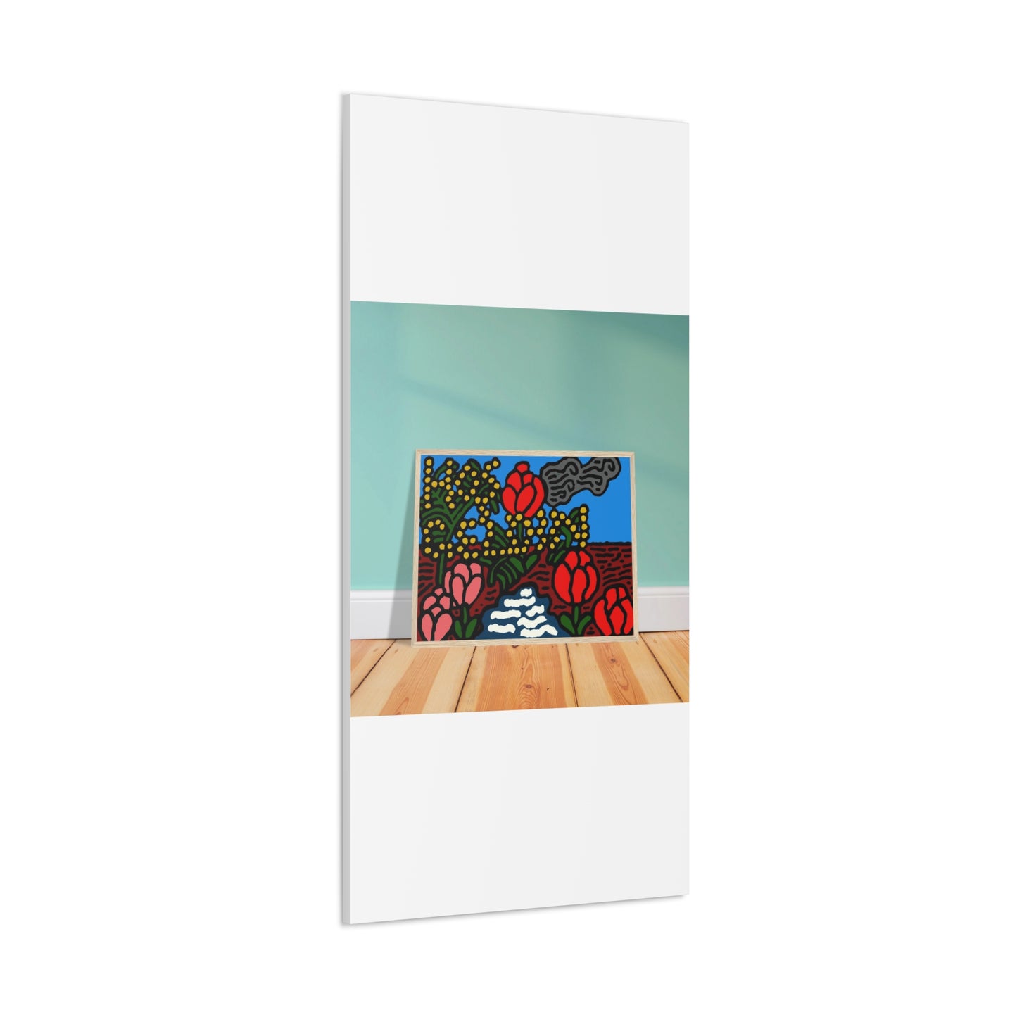 A field of tulips next to a wattle Canvas (Large)