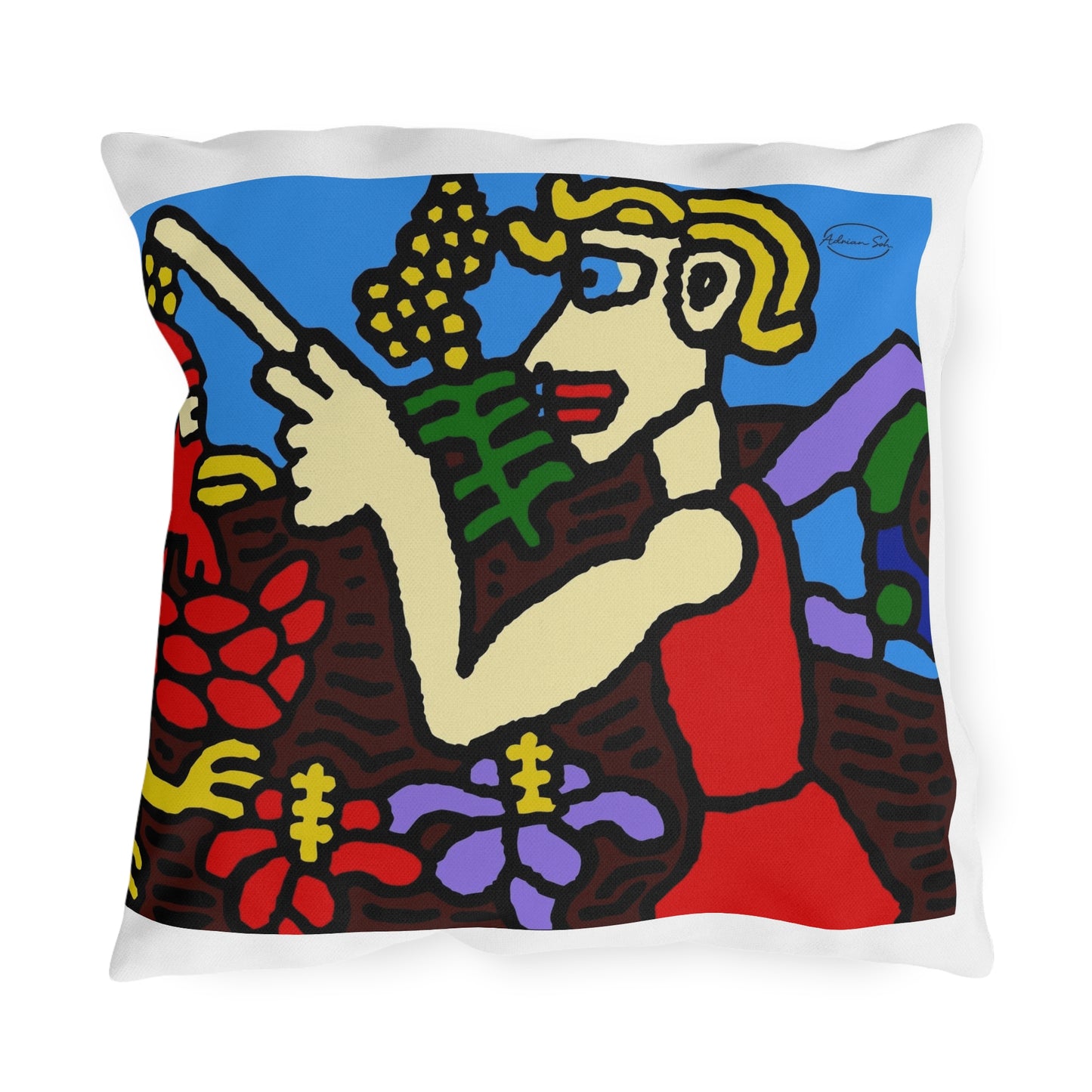 The hen gaining a blessing from a fairy — Outdoor Pillow