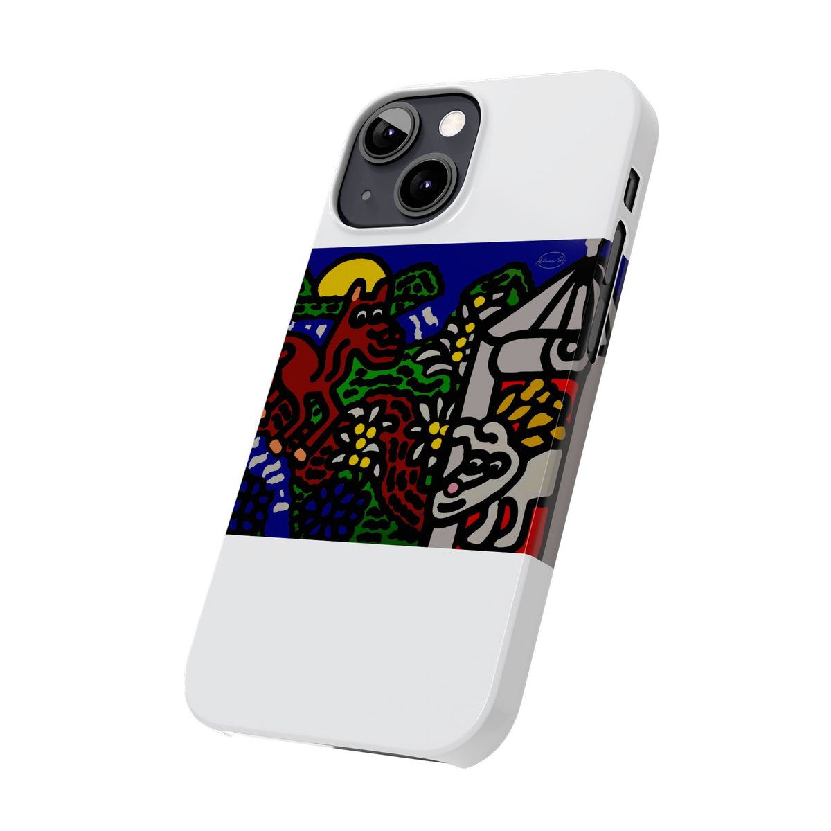 Bunny welcoming a friendly horse on his journey Slim Phone Case