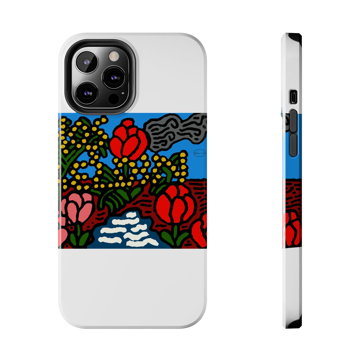 A field of tulips next to a wattle Tough Phone Case