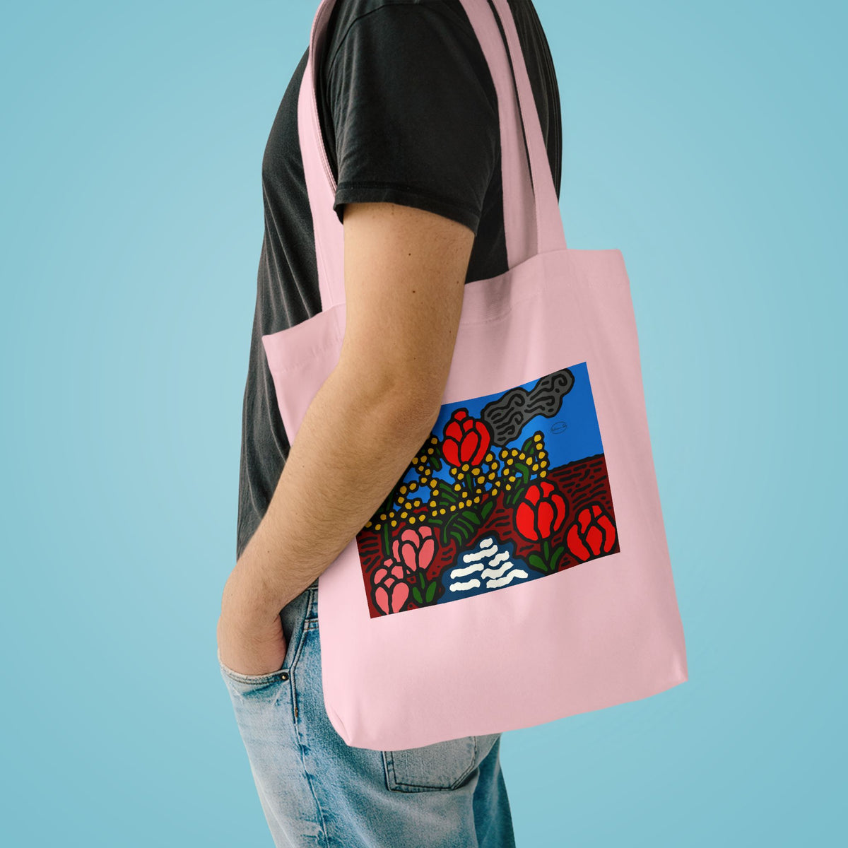 A field of tulips next to a wattle Classic Tote Bag