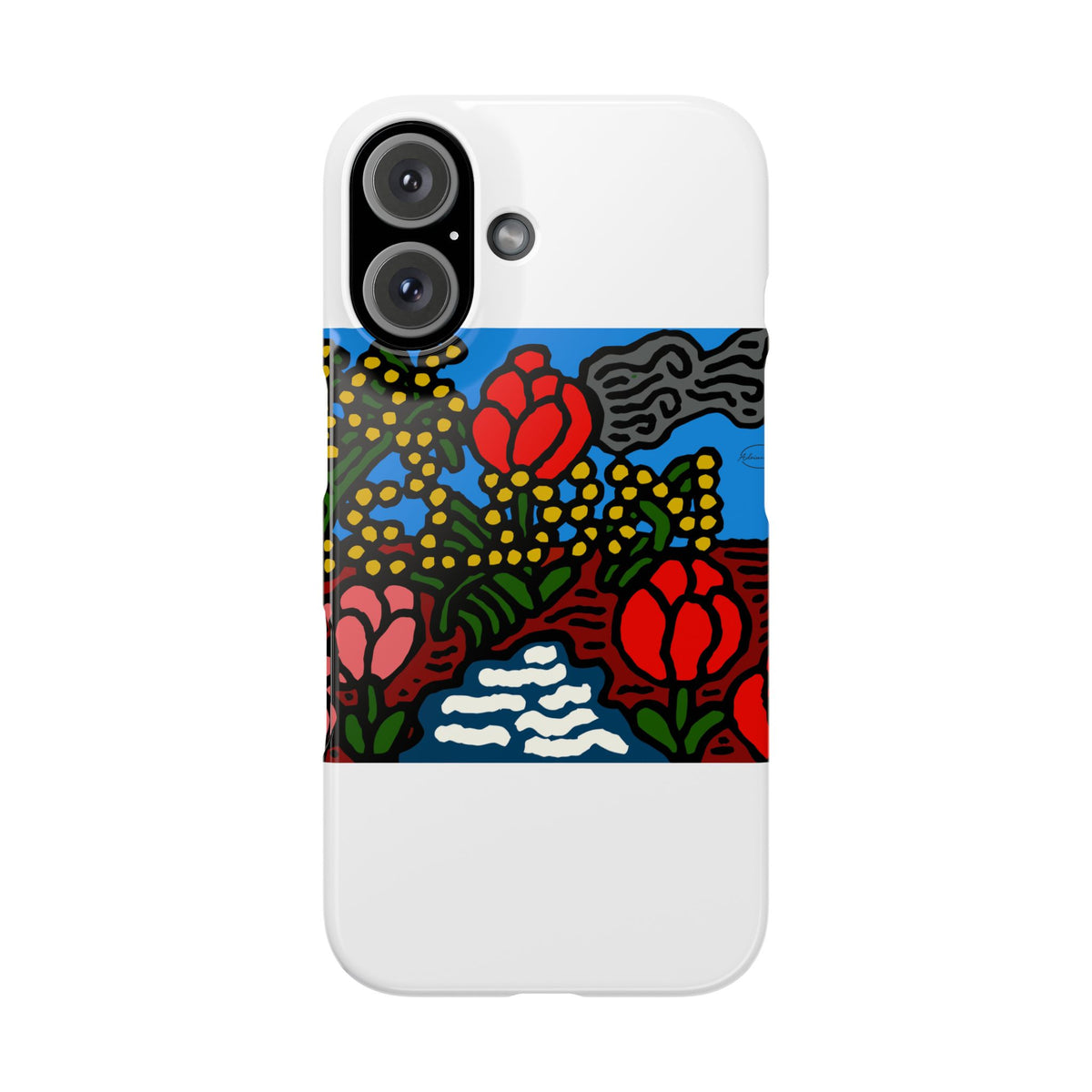 A field of tulips next to a wattle Slim Phone Case