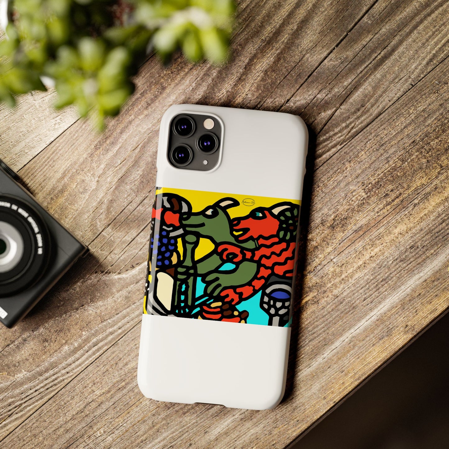 Two dragons enjoying a feast together Slim Phone Case