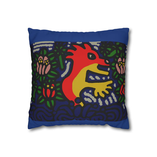 Colorful Folk Art Fox Throw Pillowcase — Square Poly Canvas Decorative Pillow Cover - Breaking through the surface of a lotus pond.