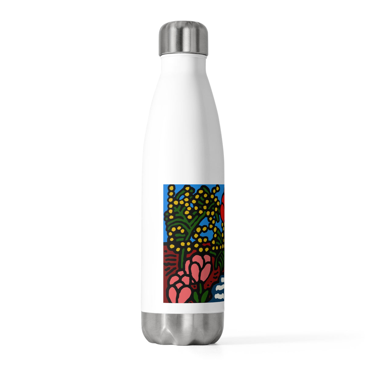 A field of tulips next to a wattle Stainless Steel Water Bottle