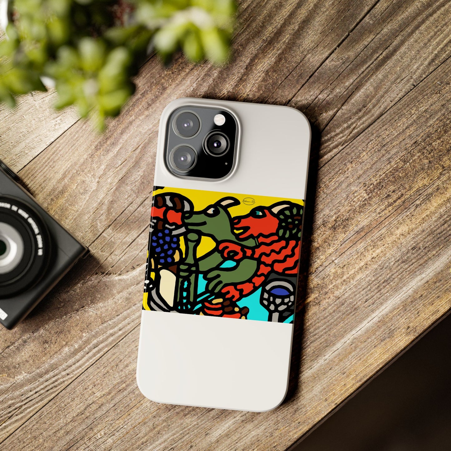 Two dragons enjoying a feast together Slim Phone Case
