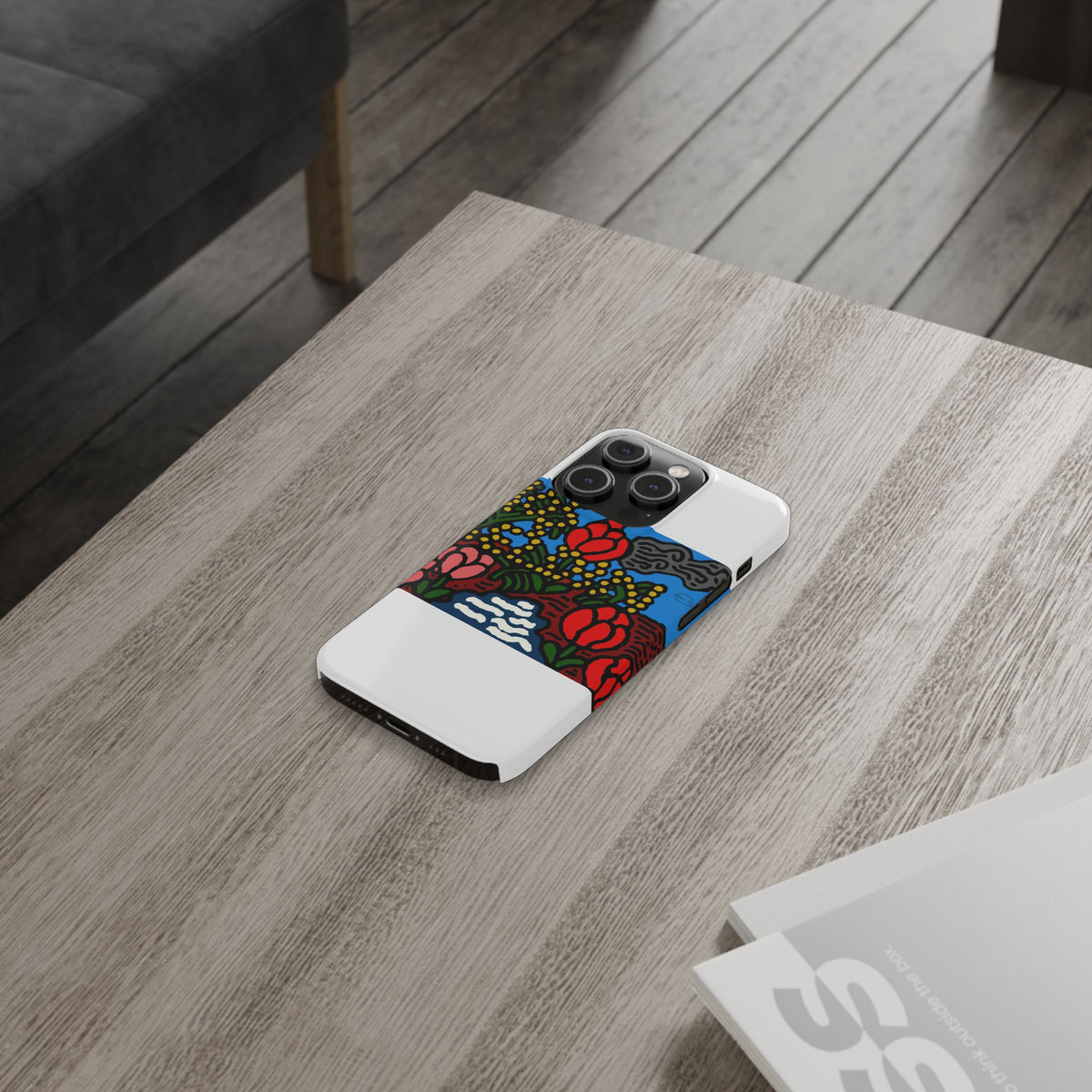 A field of tulips next to a wattle Slim Phone Case