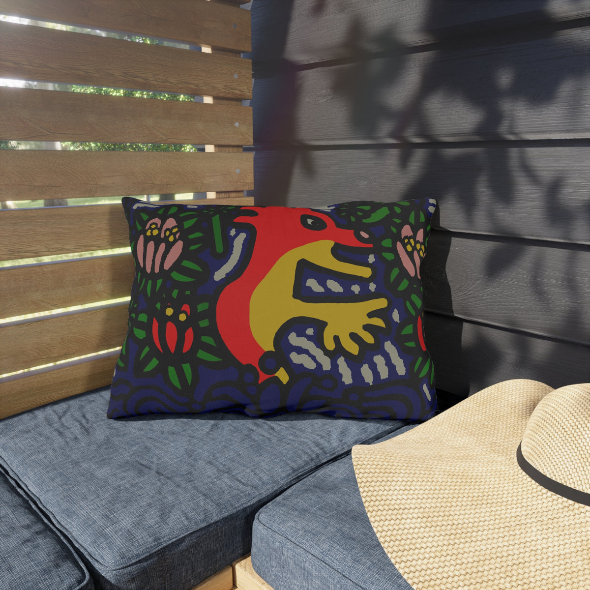 Breaking through the surface of a lotus pond — Outdoor Pillow