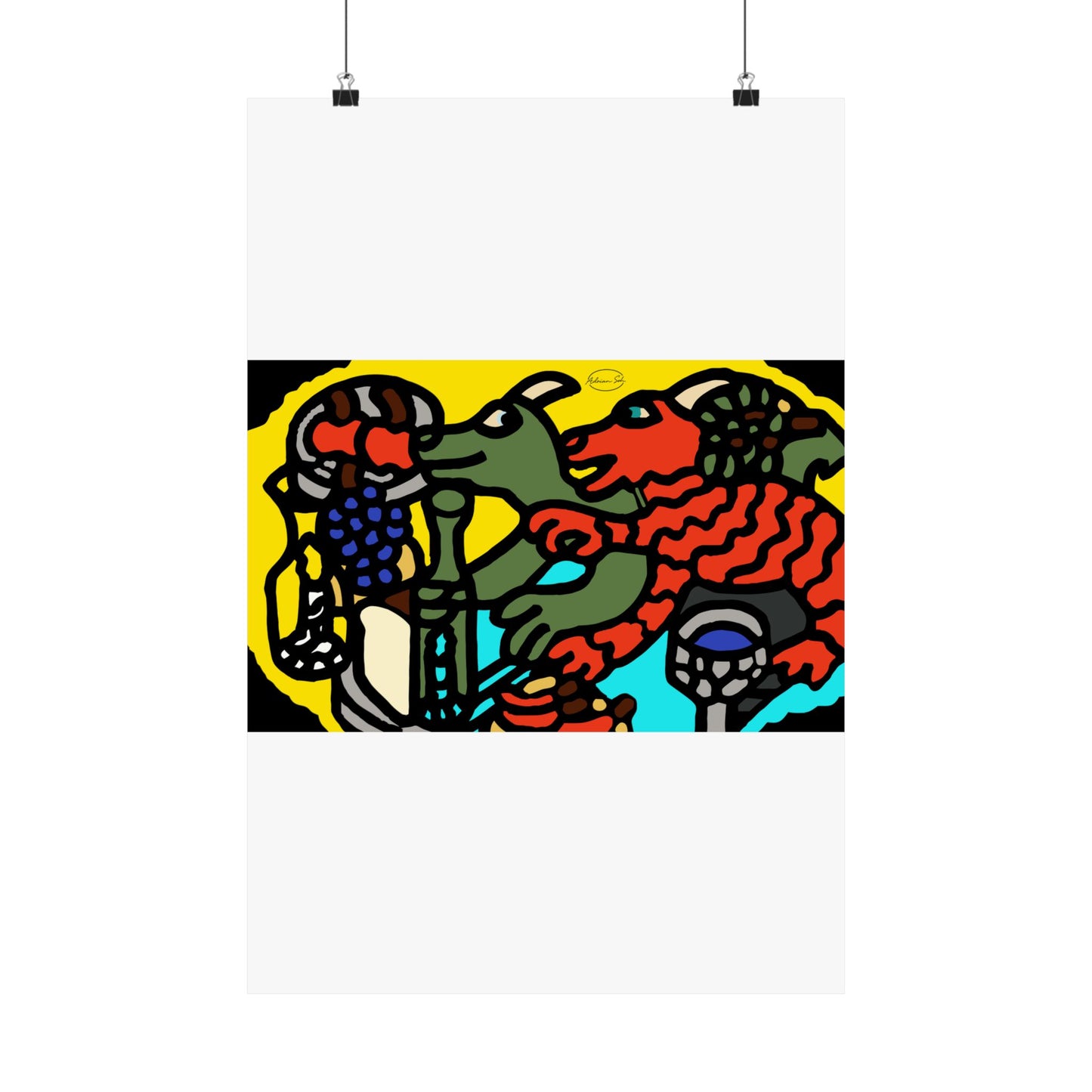 Two dragons enjoying a feast together Matte Poster Vertical (Large)