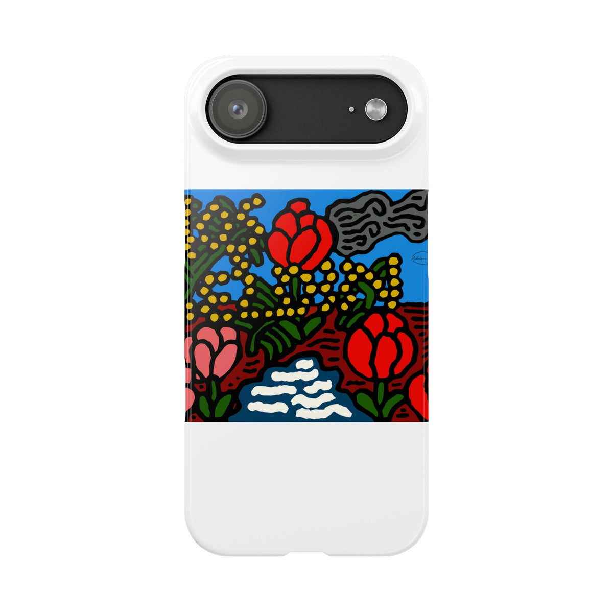 A field of tulips next to a wattle Slim Phone Case