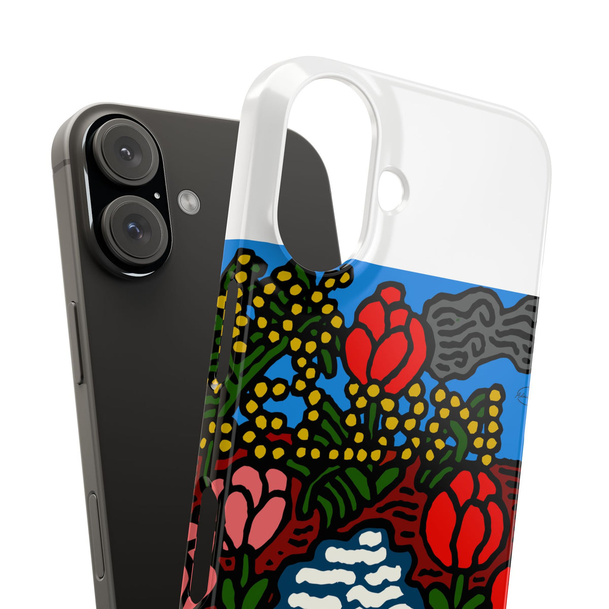 A field of tulips next to a wattle Slim Phone Case