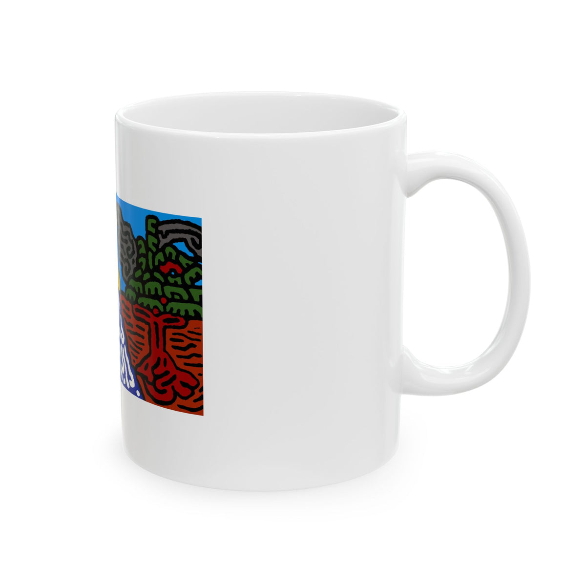 The river that joins the Australian wattle and Lebanese cedar tree in friendship Ceramic Mug