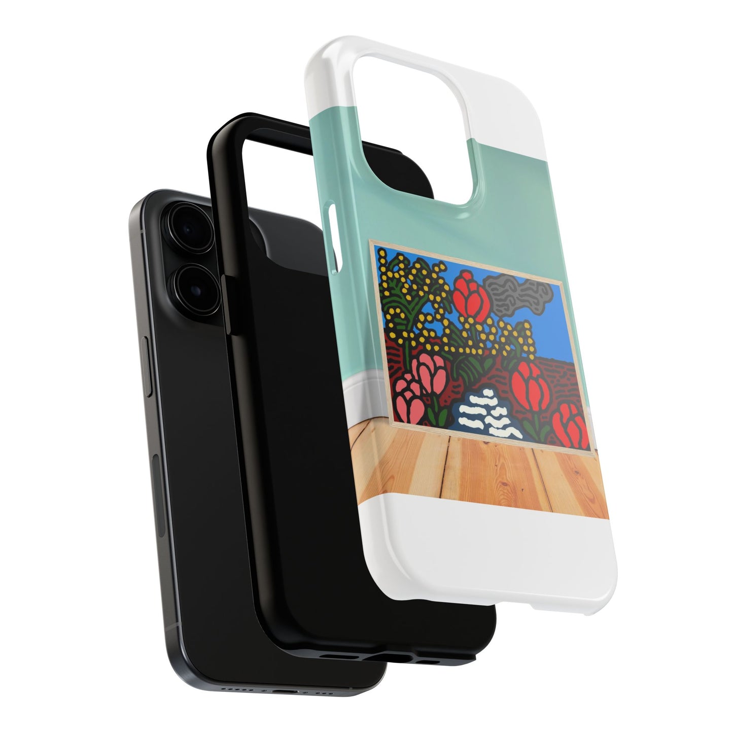 A field of tulips next to a wattle Tough Phone Case