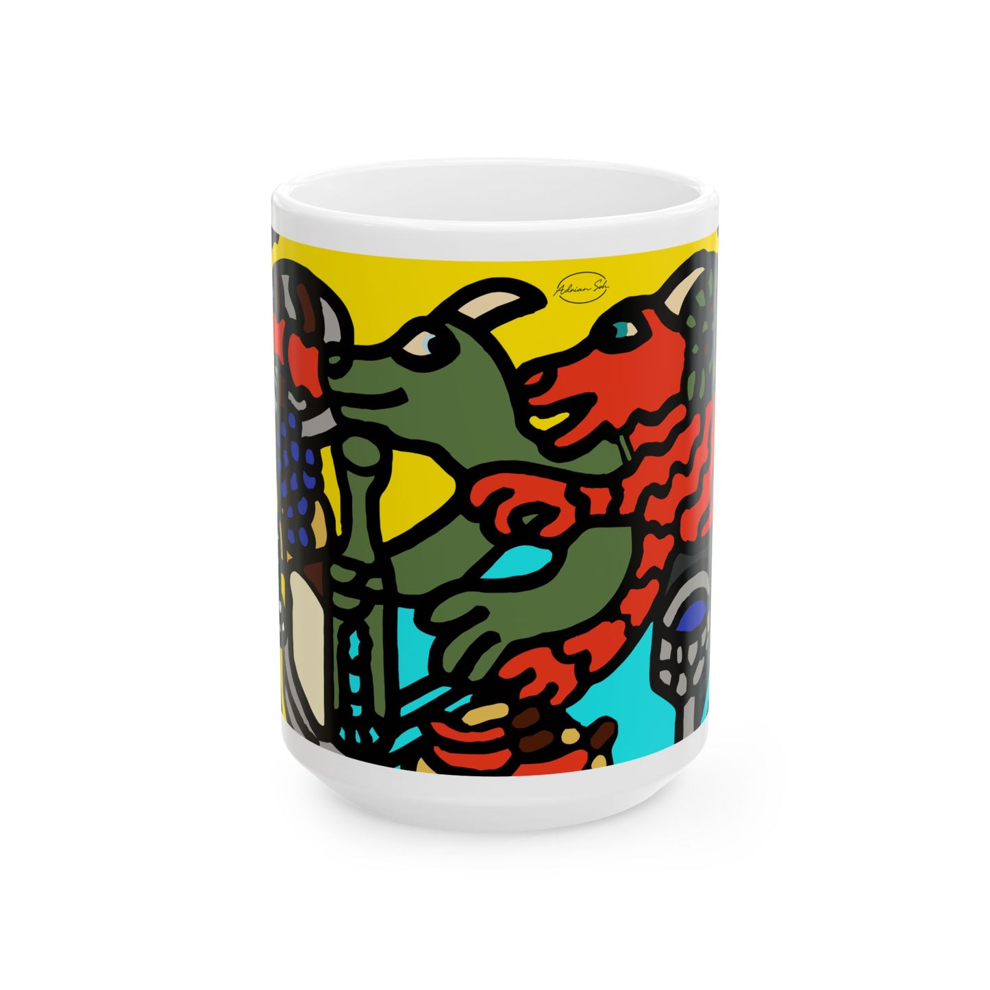 Two dragons enjoying a feast together Ceramic Mug