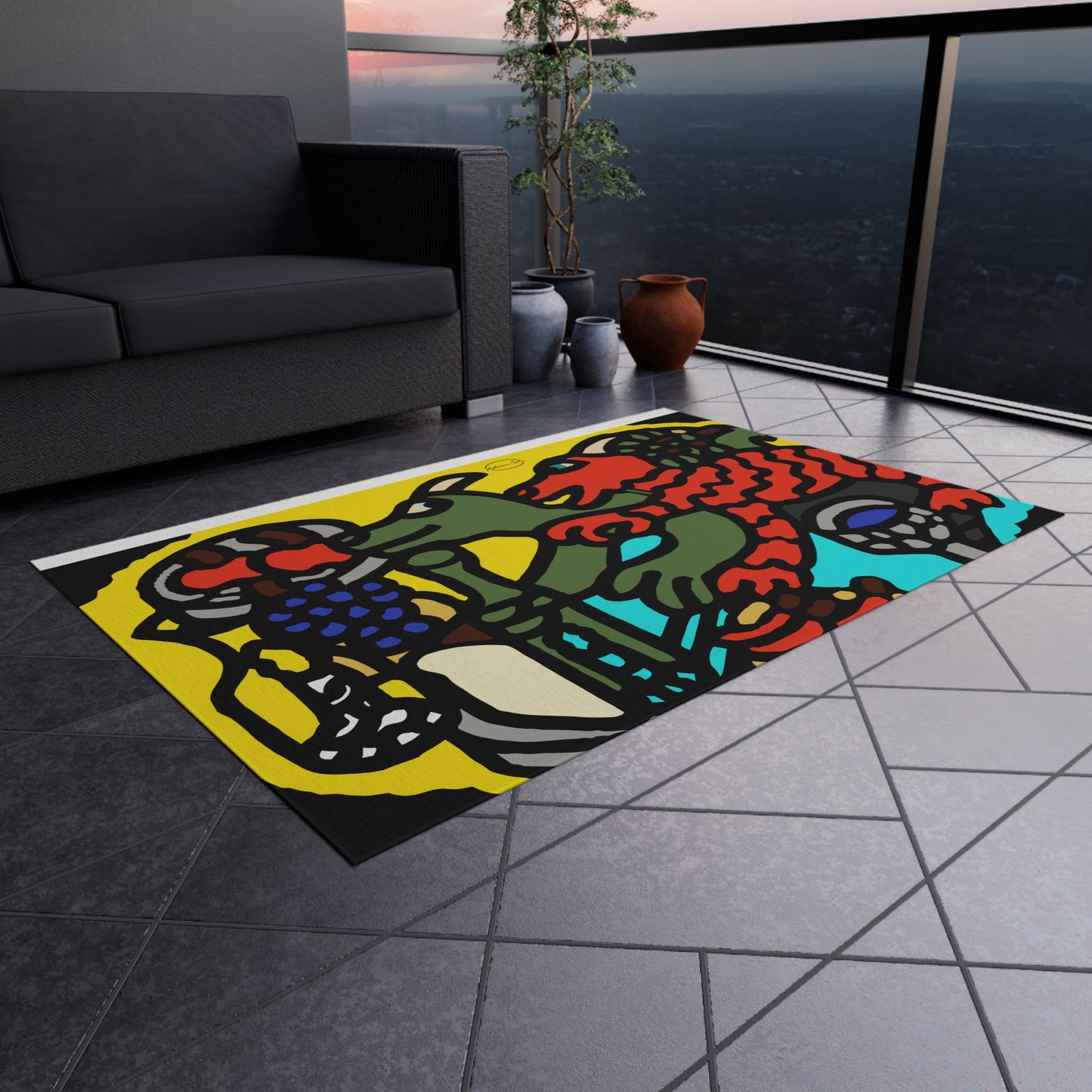 Two dragons enjoying a feast together — Outdoor Rug