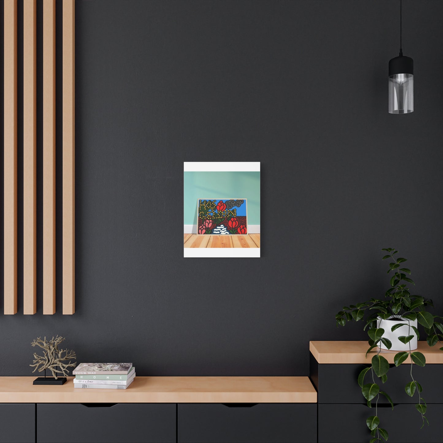 A field of tulips next to a wattle Canvas (Large)